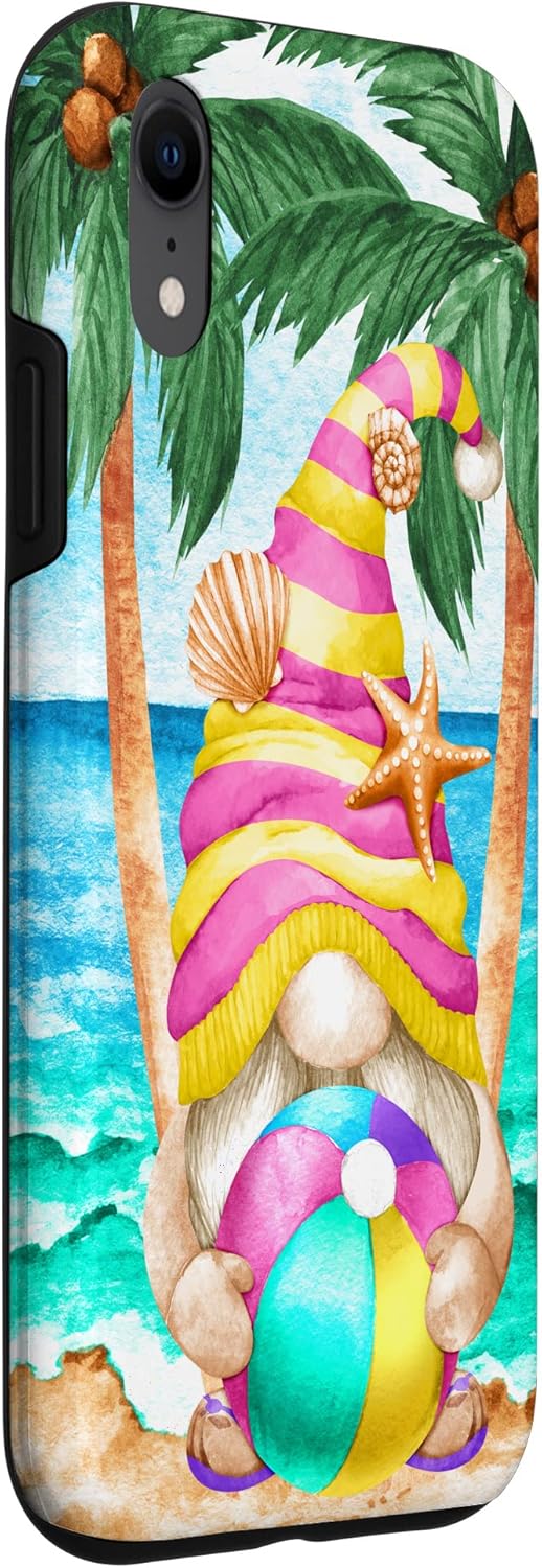 iPhone XR Funny Hawaiian Summer Gnome Under Palm Tree For Beach Surfer Case