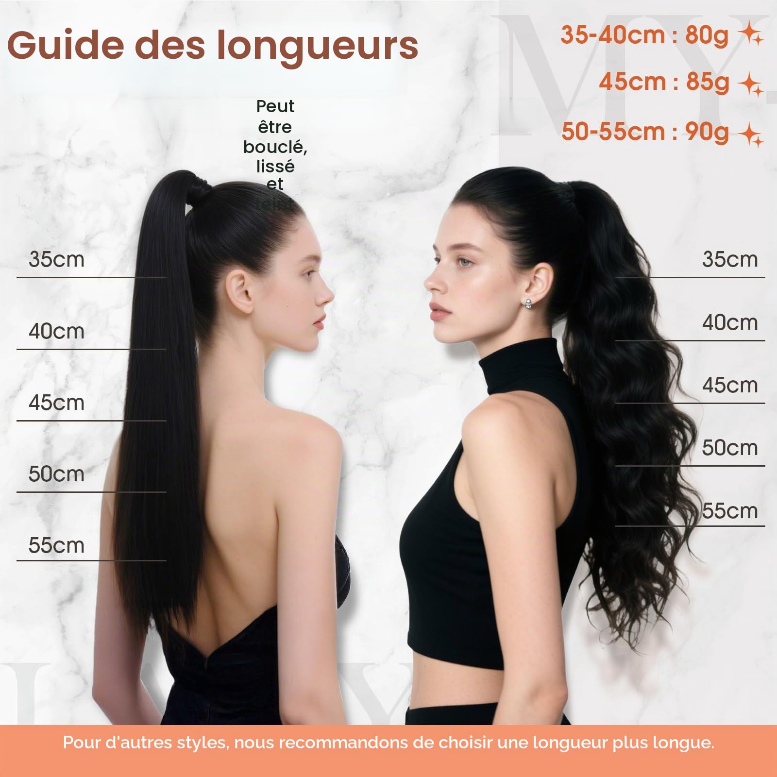 MY-LADY Extension Queue de Cheval Cheveux, 35cm Postiche Queue de Cheval Naturel, Rajout Cheveux Longue Ponytail Lisse Wrap Around #12P613 Brun Doré& Blond 80g