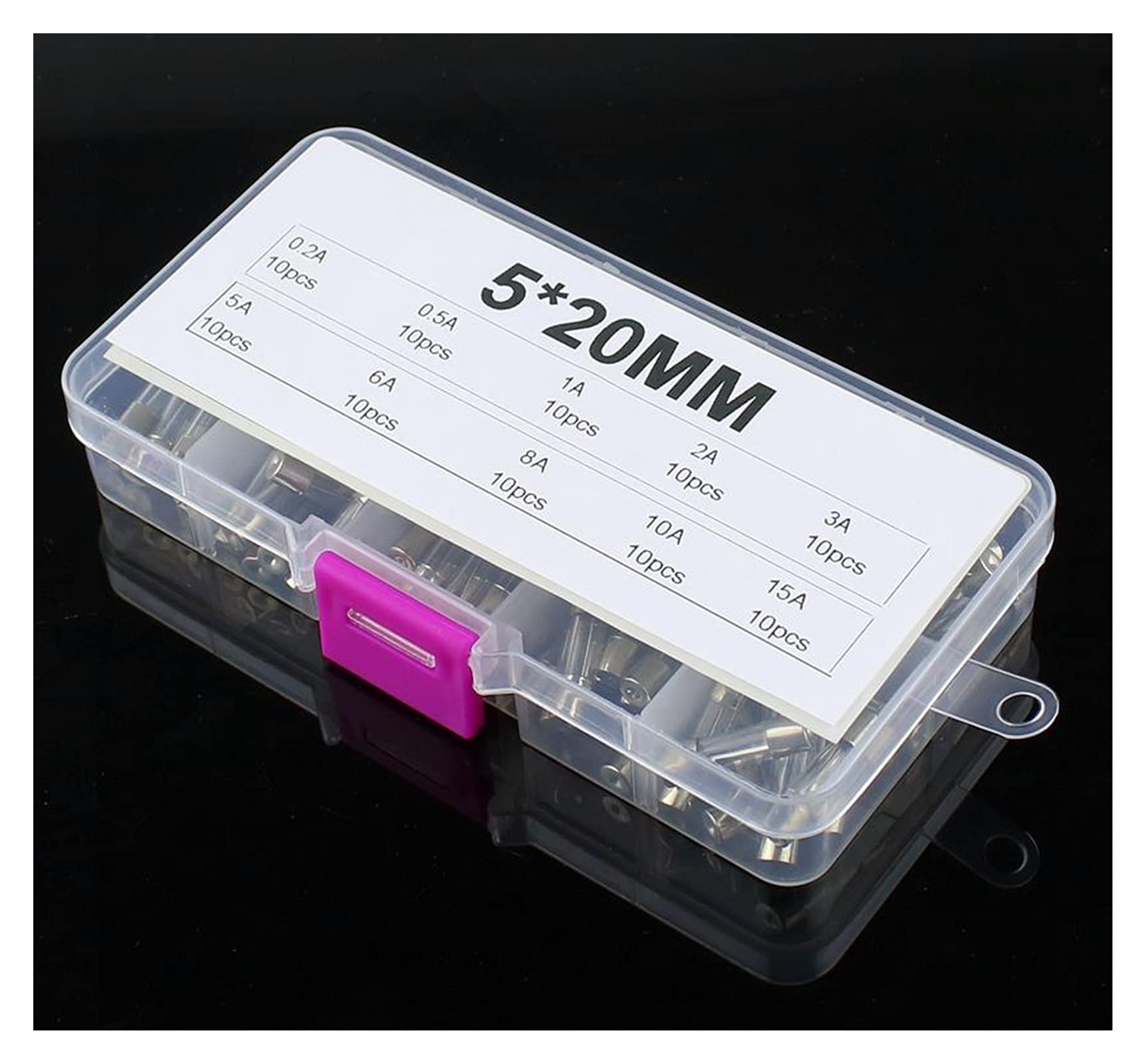 Przełącznik elektroniczny 100 sztuk 5 x 20 mm Różne bezpieczniki elektryczne Amp Zestaw bezpieczników z szybkim dmuchanym szkłem z pudełkiem 0,2A 0,5A 0,5A 1A 2A 3A 5A 6A 8A 10A 15A