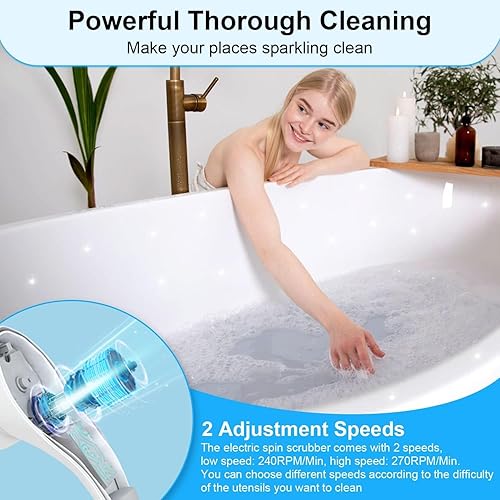 Miniatura 4 de Depurador giratorio eléctrico recargable de mano inalámbrico con 3 cabezales de cepillo reemplazables, adecuado para limpiar vajilla, baño, piso,