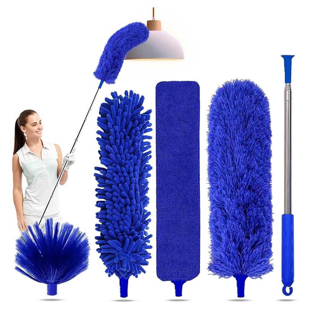 Vjsujehgy 5-in-1 Kit Dusters for Cleaning, Duster with Extension Pole,Extendable Duster with 100 Inches, for Cleaning Ceiling Fans