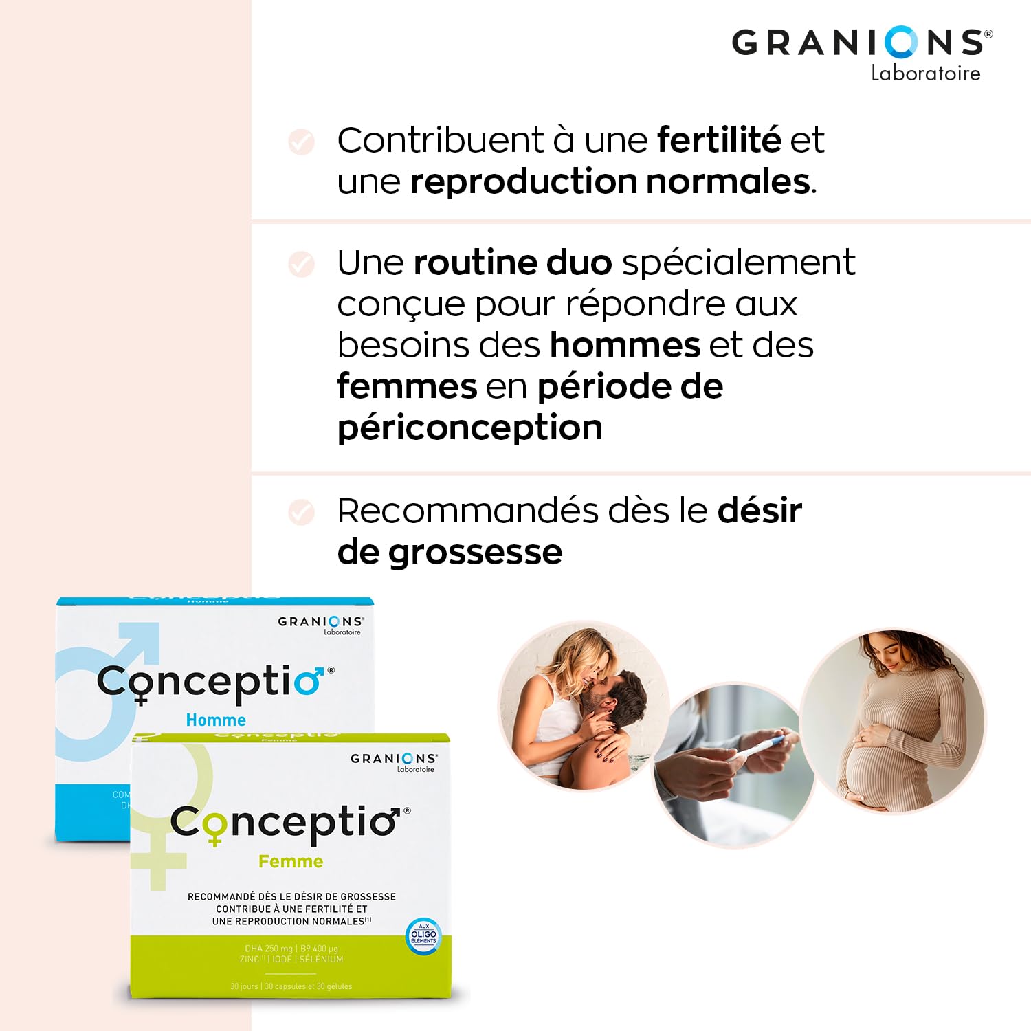 GRANIONS | Duo Conceptio Homme + Conceptio Femme | Contribue à la fertilité du couple | Vitamines, Acide Aminés, Acide Gras (Dha), Oligoéléments | Marque Française | Programme De 30 Jours