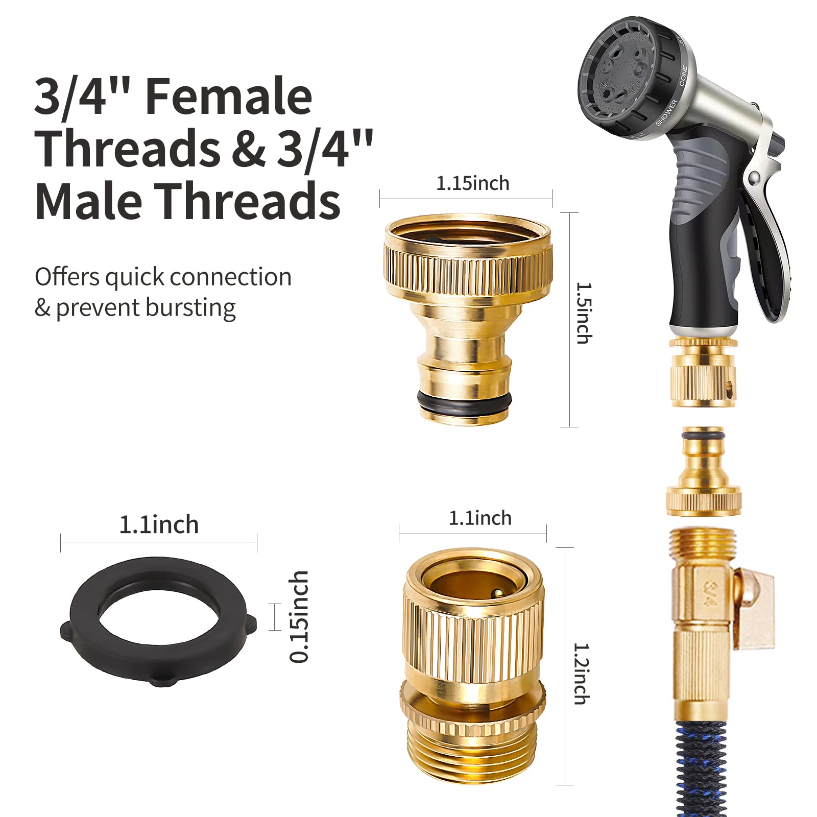 Hydrogarden Tubo di irrigazione raccordo rapido estensibile tubo da giardino maschio a femmina adattatore connettore per rubinetto e getto (2SETS