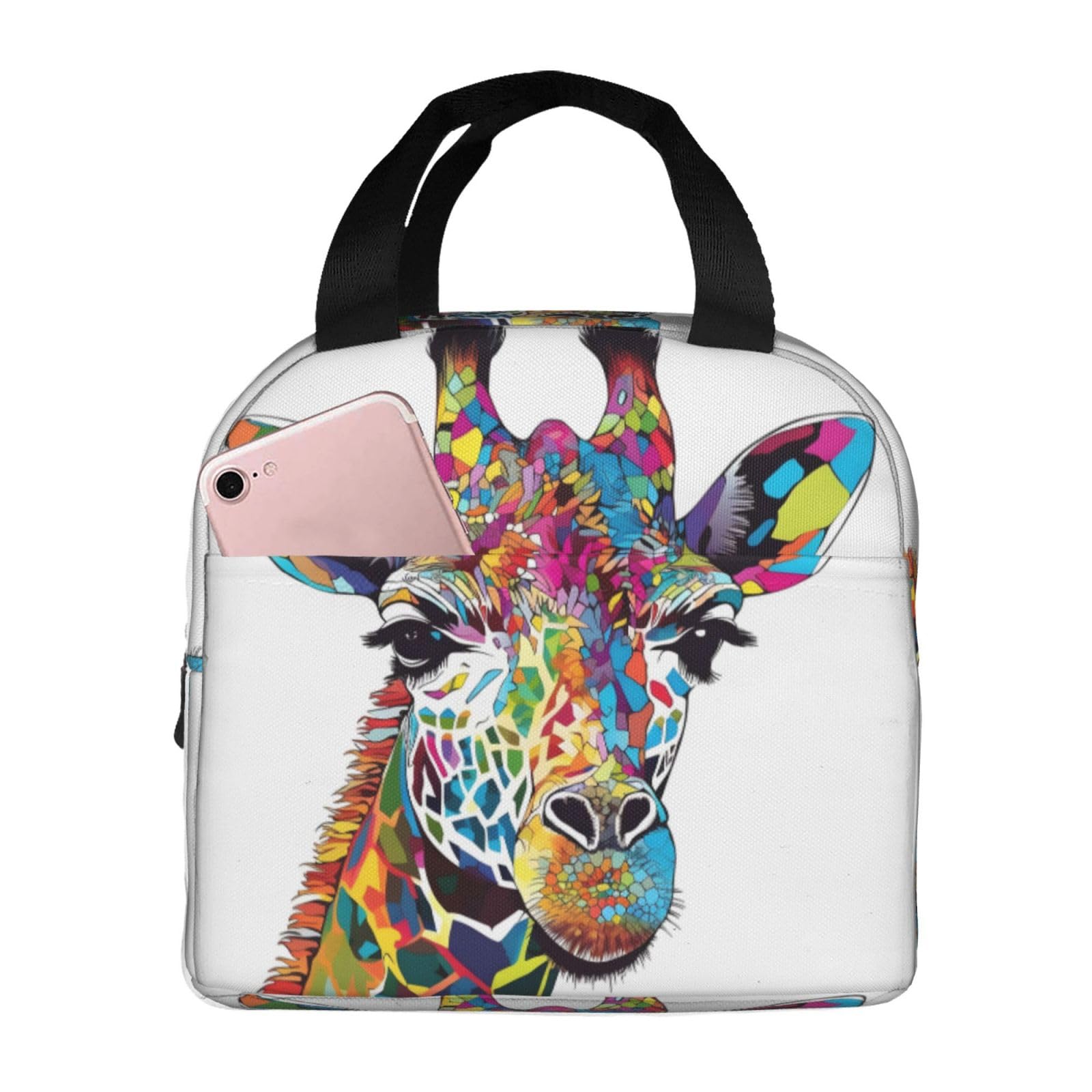 Mexpekil Lunch Bag for Travel Work Picnic, Colorful Giraffe Cartoon Animals Reusable Bento Box Lunch Tote Bag, Handbags Case High Capacity for Kids and Adults