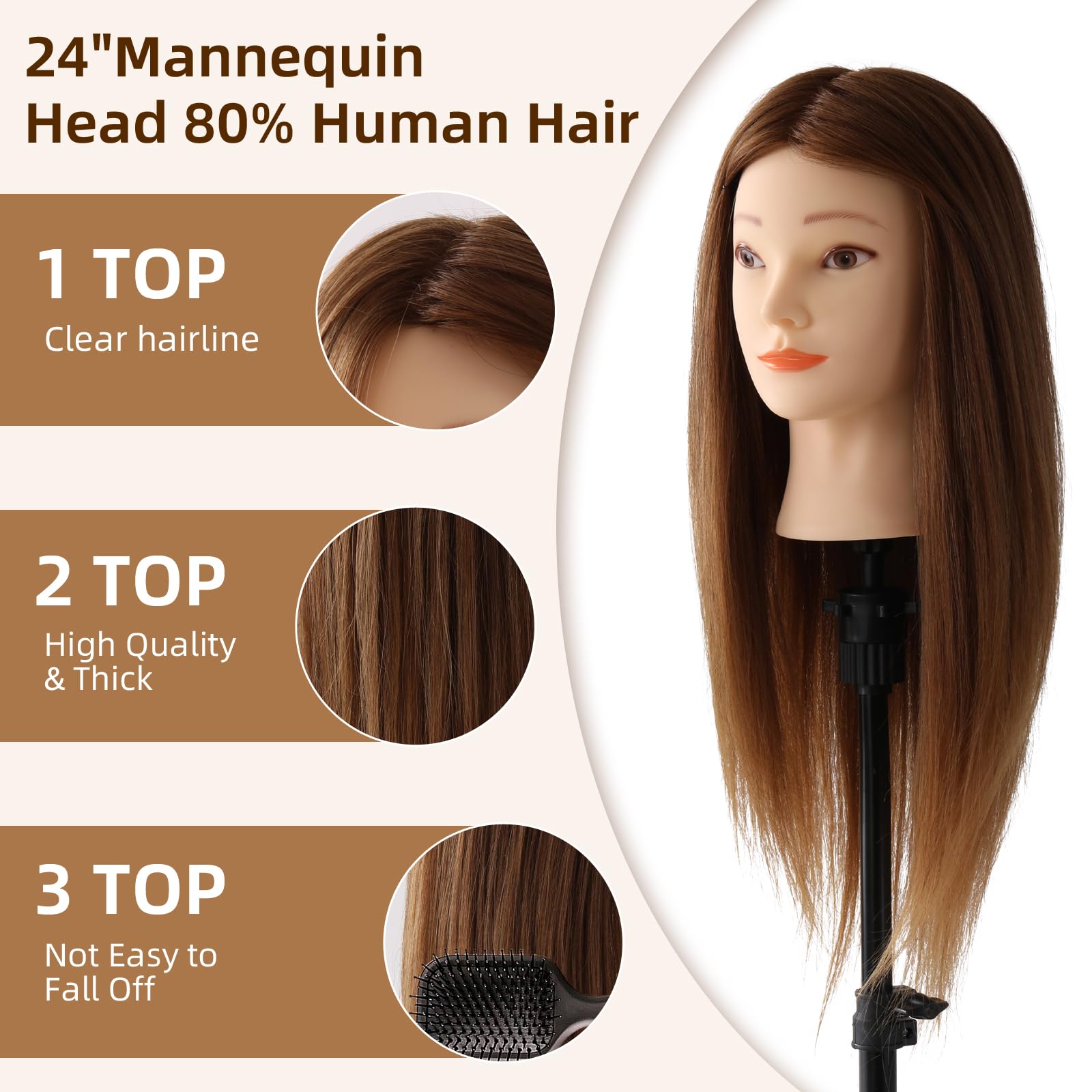 Testina Parrucchiere 80% Veri Capelli con Morsetto + Accessori