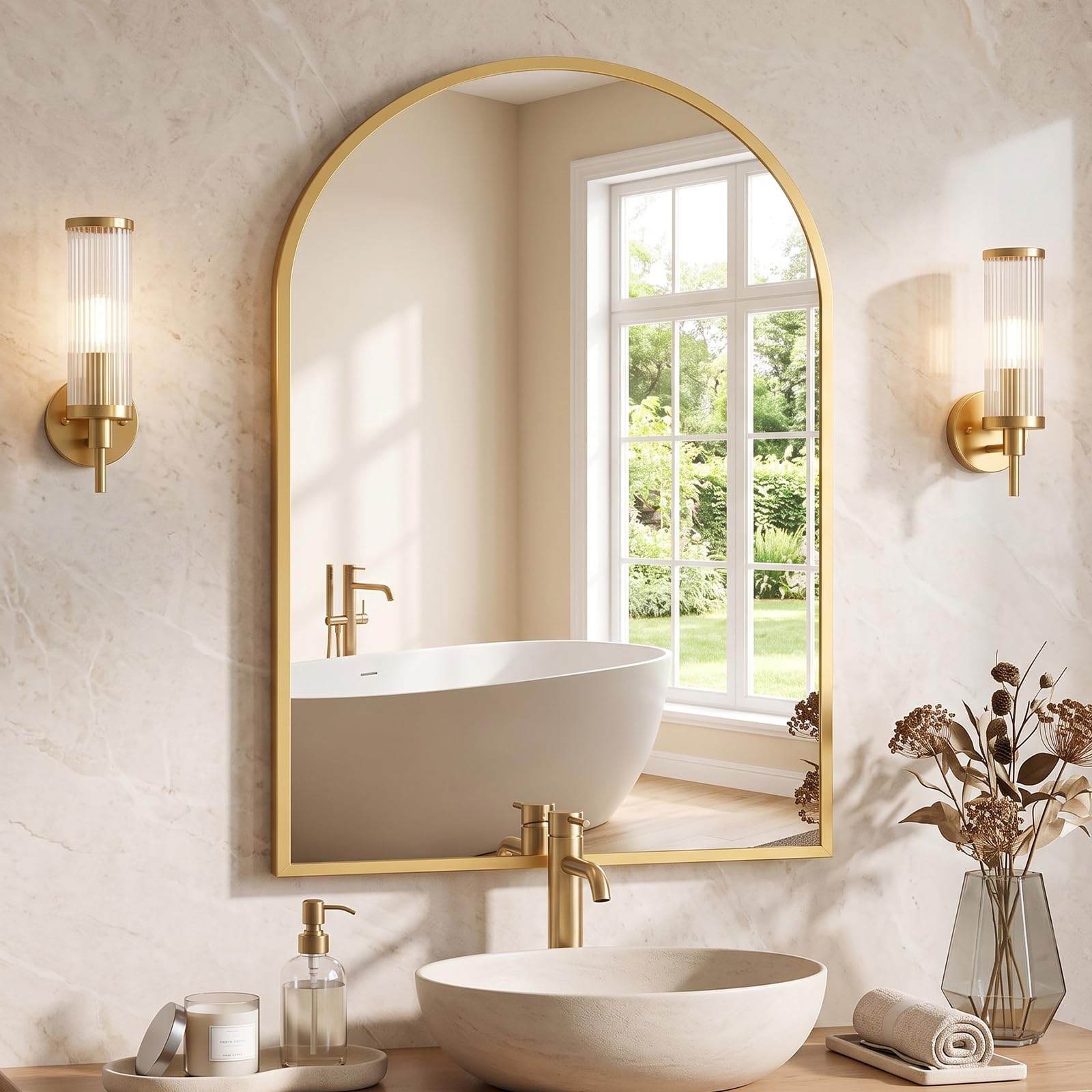 Arched Bathroom Vanity Mirror - 20x30 Inch Gold