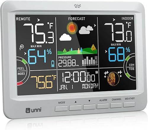 Miniatura 7 de Estación meteorológica para interiores y exteriores, termómetro inalámbrico, reloj atómico para el hogar con gran pantalla constante, monitor de
