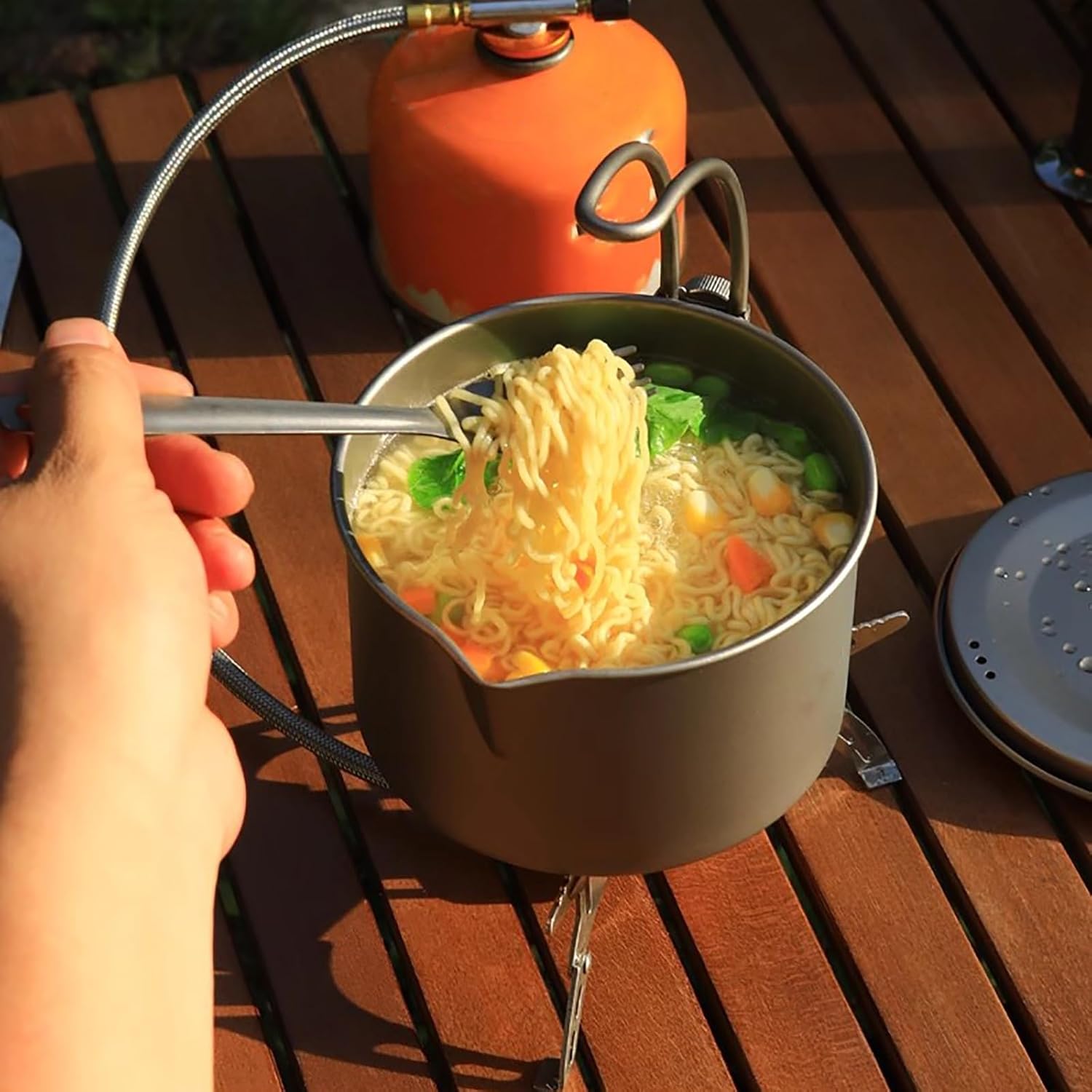 Outdoor Titanium Pot, Ultralight Camping Hanging Cookware, with Lid Folding Handle, for Hiking Picnic Camping Supplies