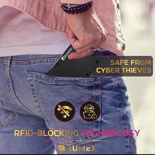 Miniatura 5 de RUMEX Cartera de metal y tarjetero para hombre, cartera delgada antirrobo con bloqueo RFID para hombres, diseño de metal elegante y minimalista,