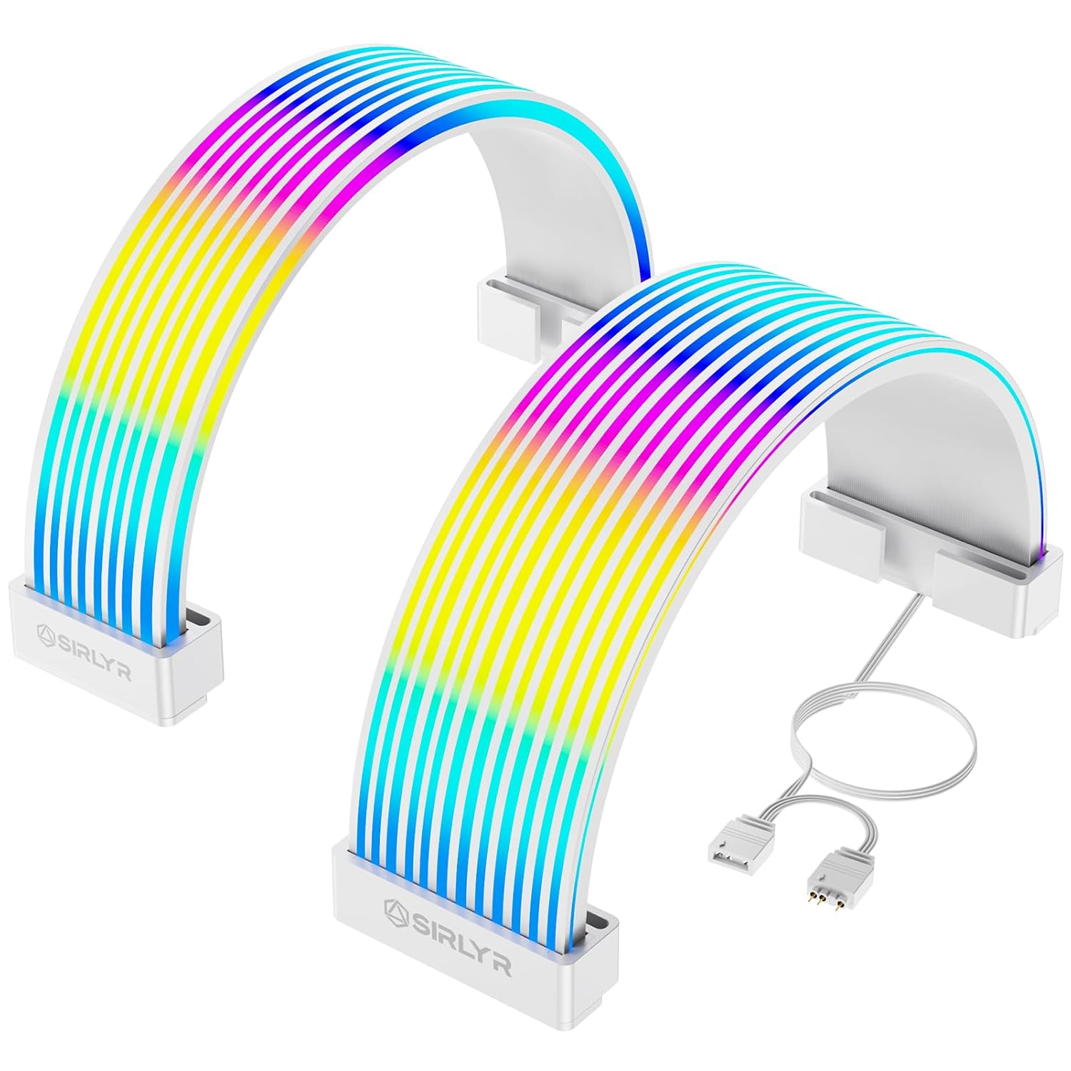 Sirlyr RGB LED Strips for PSU Cables - Flexible ARGB Lighting Sleeves,Manage/Cover 8 pin PCIE/12VHPWR GPU,24 Pin ATX Power Supply Cable and Extensions,Decor PC Case,5V 3Pin SYNC