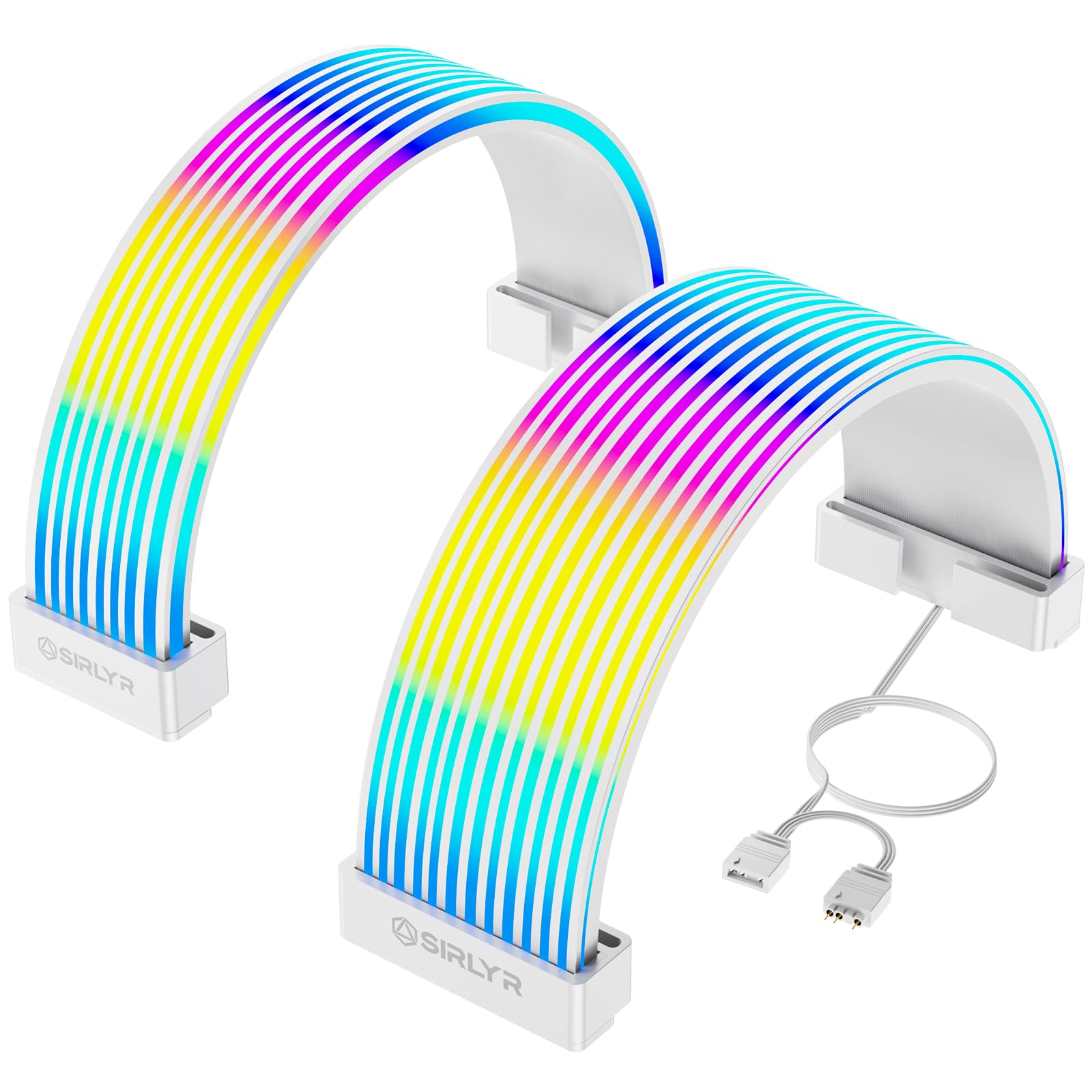 Sirlyr White ARGB Sleeves for PSU Cables, 8Pin/12VHPWR & ATX 24Pin, 5V 3Pin | Flexible LED Strips/cover,manage GPU/MB cables,hide messy wires,decorate PC case with ARGB lighting Include SATA Controller