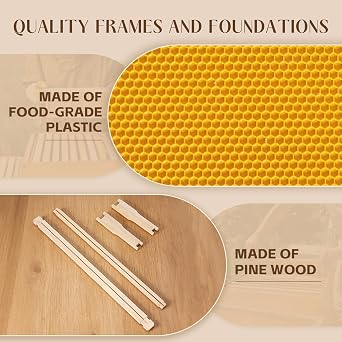 10 Frame Medium Super Box for Honey Bee Hives Beeswax Coated Langstroth Medium Bee Hive Box Includes Beehive Frames and Waxed Foundation Sheets (Unassembled)