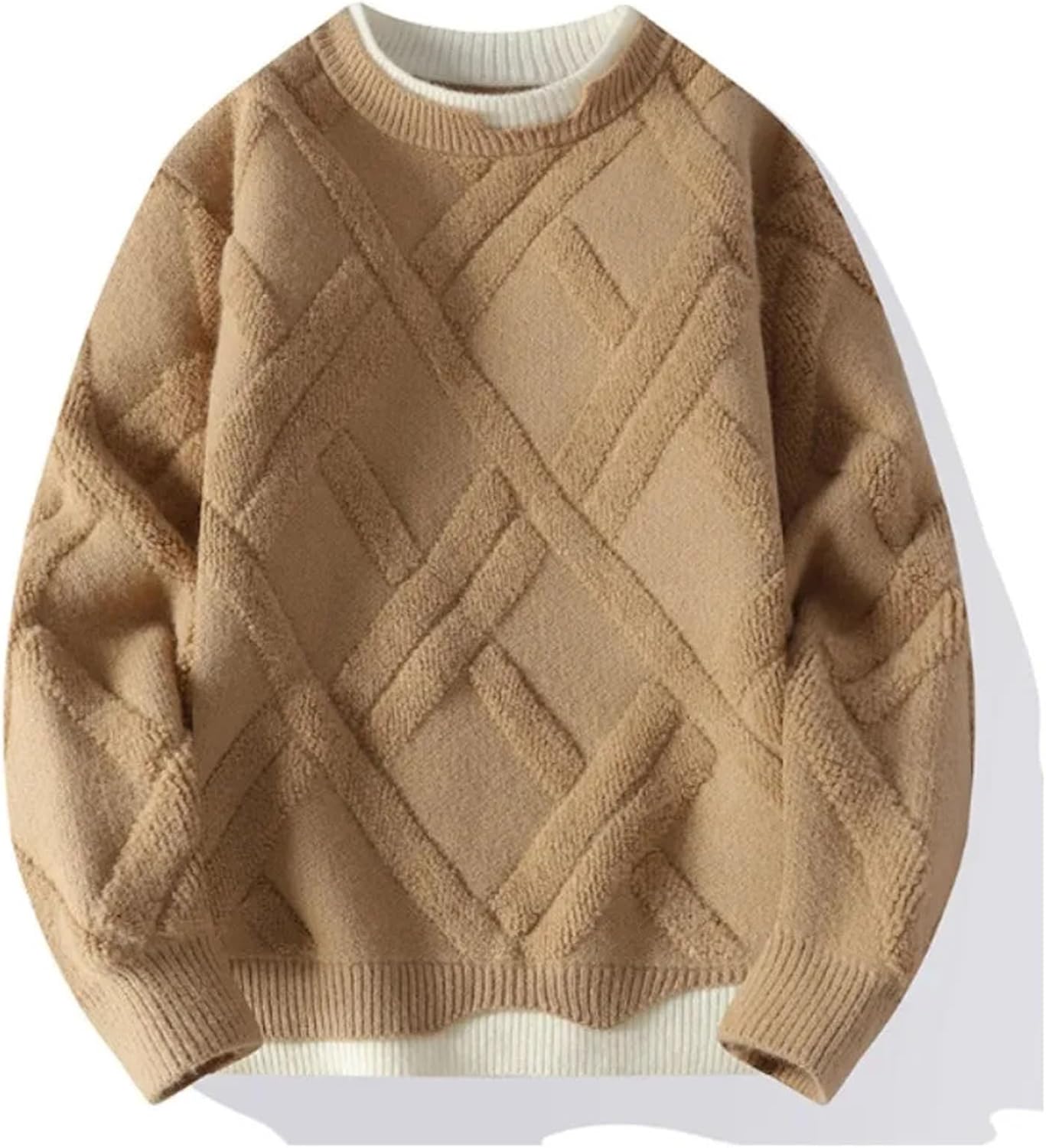 Men Soft Warm Shirts Crewneck Casual Workout T-Shirts Basic Thick Fuzzy Pullover Tops