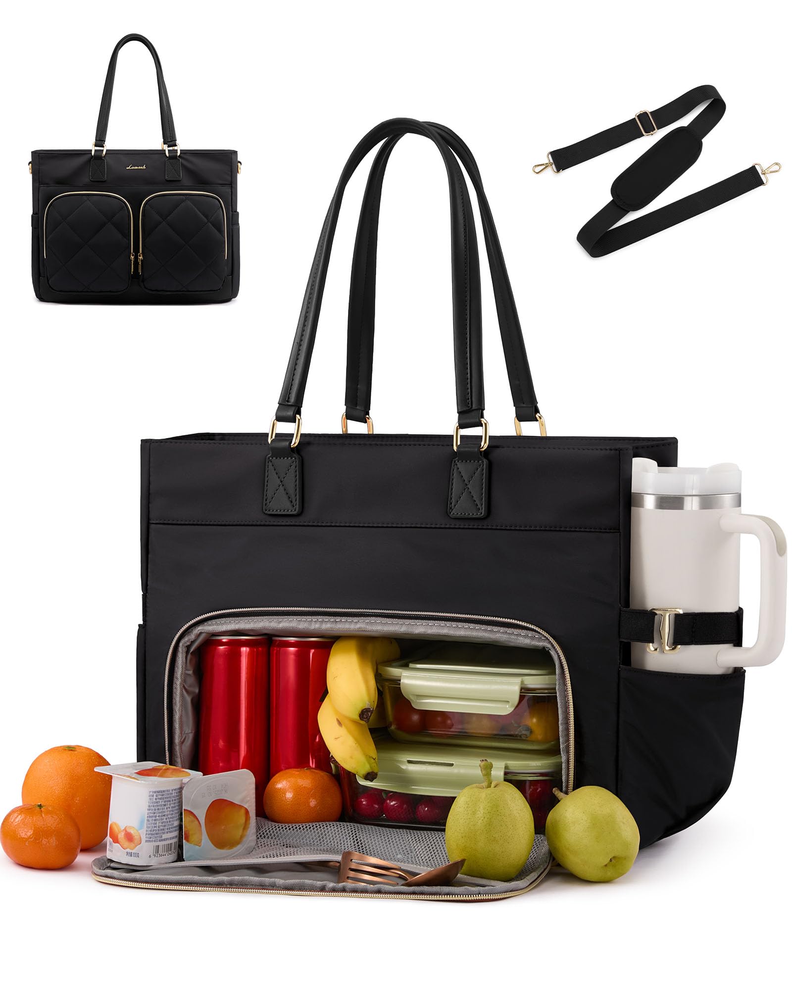 LOVEVOOK Laptop Work Tote Bag with Lunch Compartment &amp; 40oz Cup Holder
