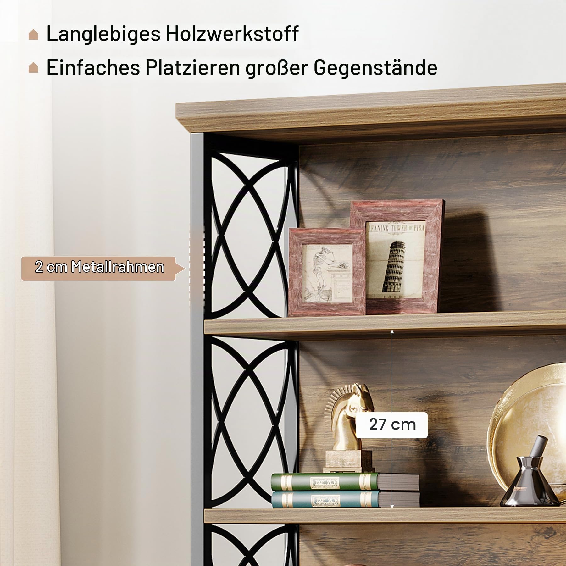 Tribesigns Bücherregal, 185cm Hohes Standregal, 6-stöckiges Industrie Etagere Bücherregal Holz, offenes Ausstellungsregal mit Metallrahmen für Wohnzimmer, Heimbüro, Industrie-Design, vintagebraun