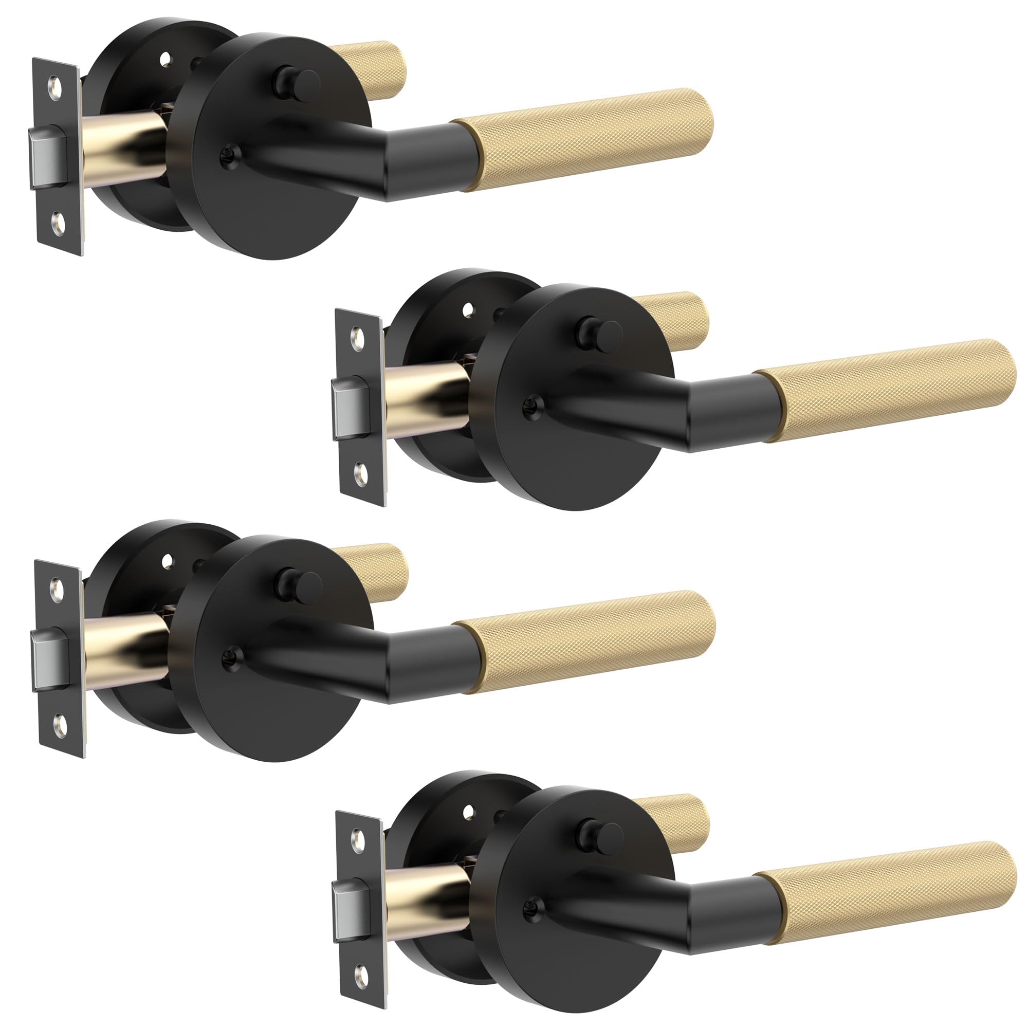 Photo 1 of Zylaria 4 Pack Black and Gold Knurled Interior Door Handle, Privacy Lock