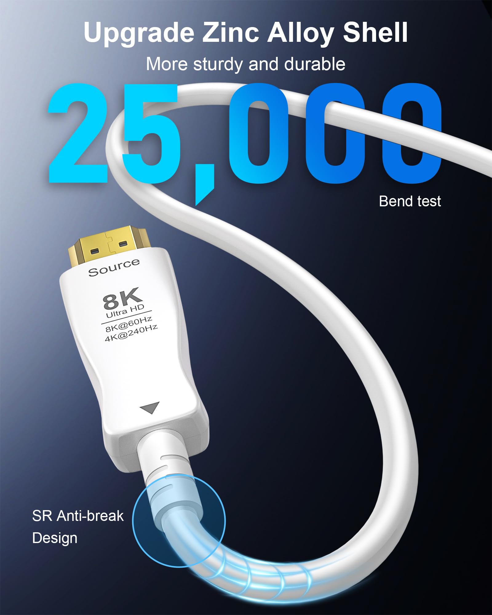 Cavo HDMI in fibra ottica 8K, 9 m, 8 K a 60 Hz, 4K a 240 Hz, 4K a 120 Hz, cavo HDMI 2.1 sottile bianco 48 Gbps ad altissima velocità, HDR dinamico, eARC, HDCP 2.2, 2.3, compatibile con PS5, Xbox, TV
