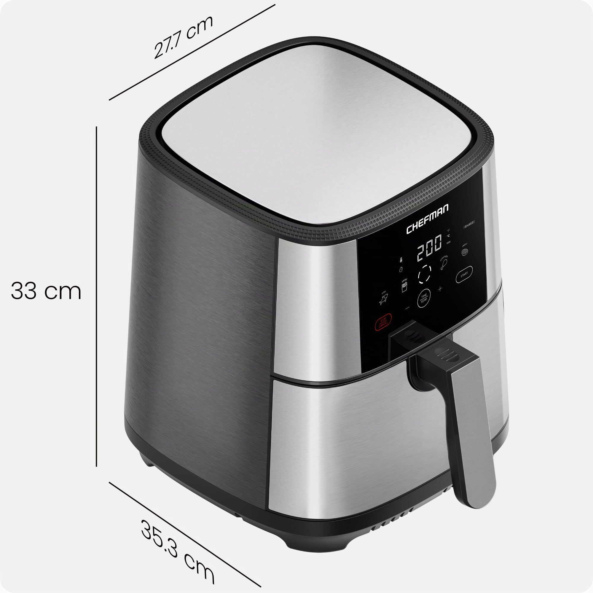 Friggitrice ad aria Chefman TurboFry Touch, 5 litri per famiglie, controllo digitale, patatine, pollo, carne, pesce, parti antiaderenti lavabili in lavastoviglie, spegnimento automatico, acciaio inox