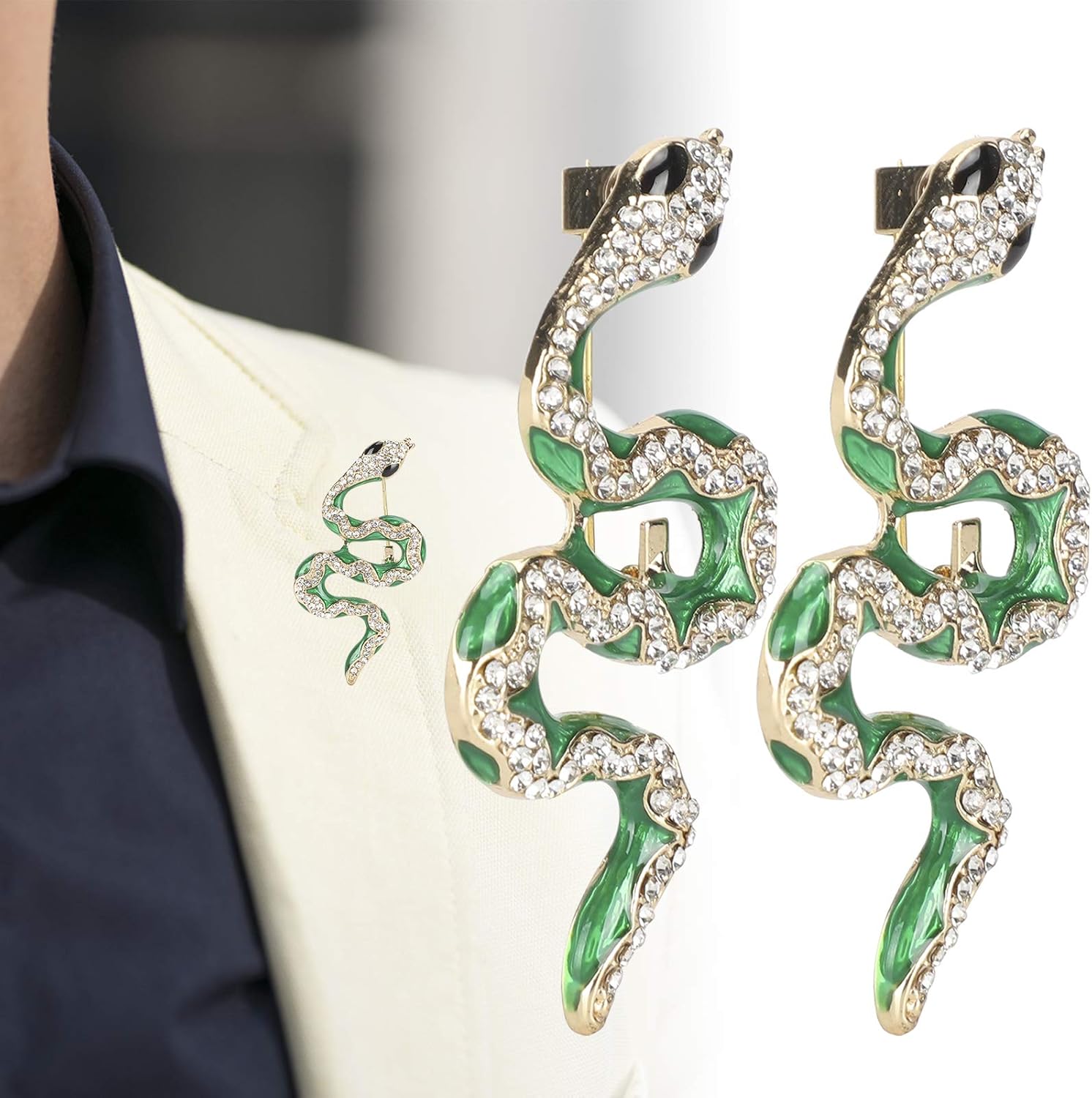 2Pcs Snake Brooch, Colored Rhinestone Alloy Unisex Women Men Animal Design Brooch Badge Bag Shirt Lapel Pin Brooch Pin - Image 7