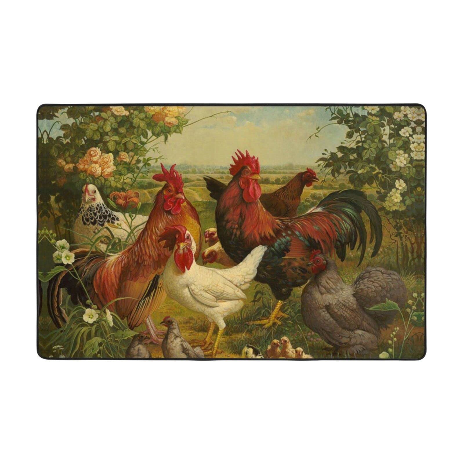 Tapis de salon doux poules et ferme grand format pour chambre et cuisine