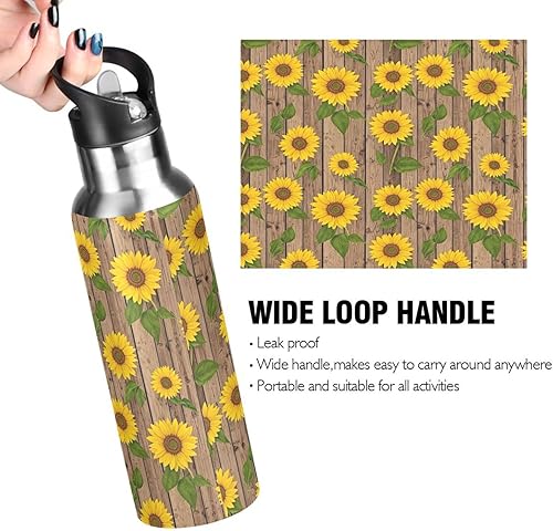 Miniatura 4 de Sunflowers Green Leaves Insulated Stainless Steel Water Bottle with Straw 20 Oz, BPA-Free Sport Water Bottle Insulated Leakproof Water Bottles