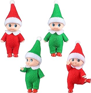 Juinipe Christmas Elf Doll Elf Doll Toy Christmas Baby Twin Elf Boy and Girl Doll Christmas Miniature Accessories for Christmas Decoration (4 Pieces)