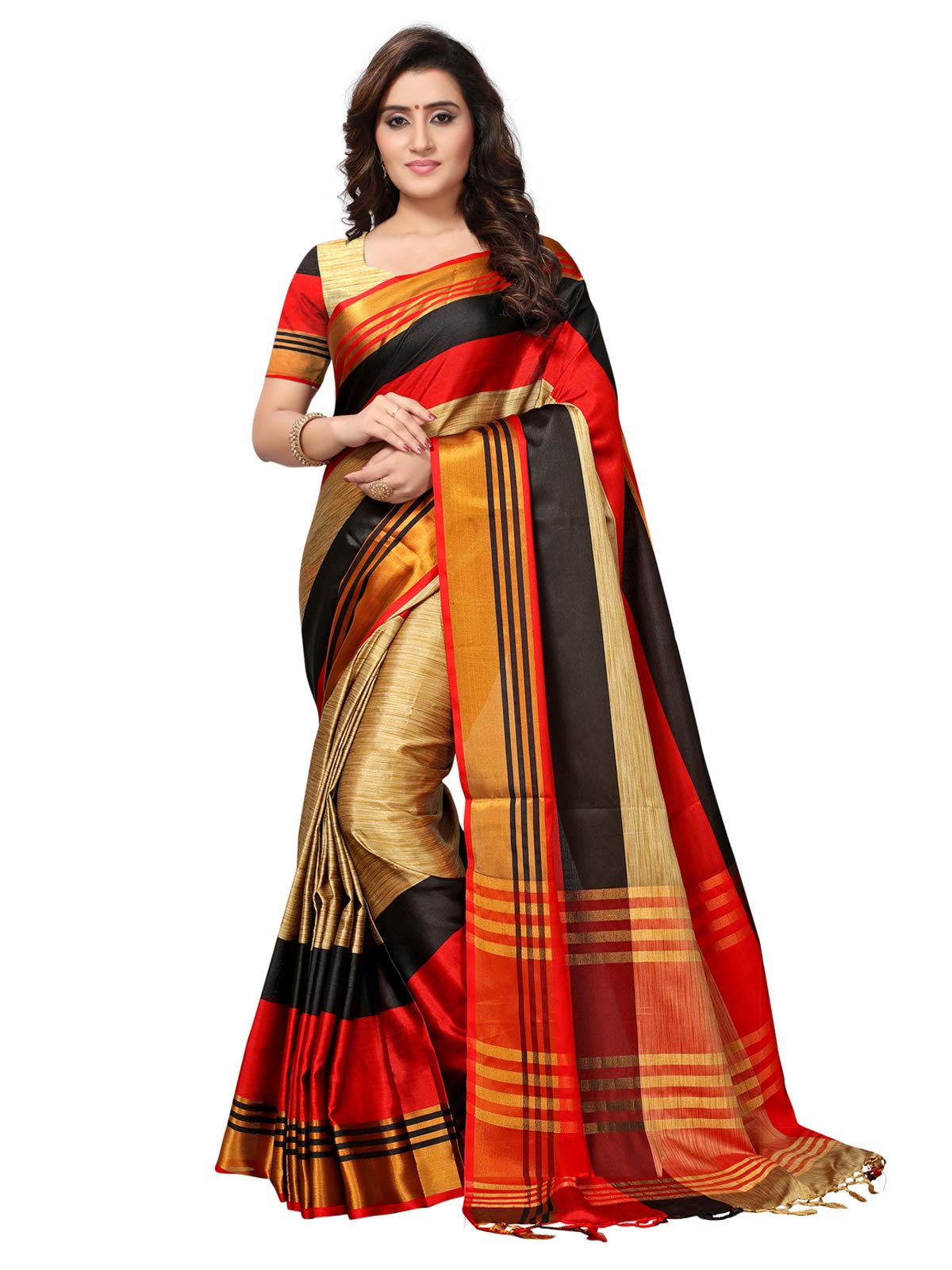 SIRILWomen's Woven Patta Poly Silk Saree With Blouse