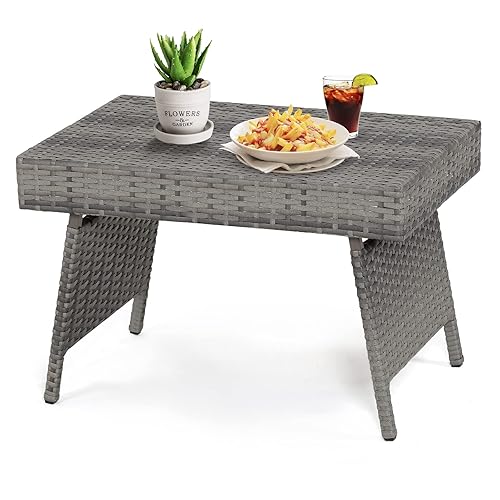 GOFLAME Wicker Table Patio Outdoor Poolside Garden Lawn Bistro Foldable