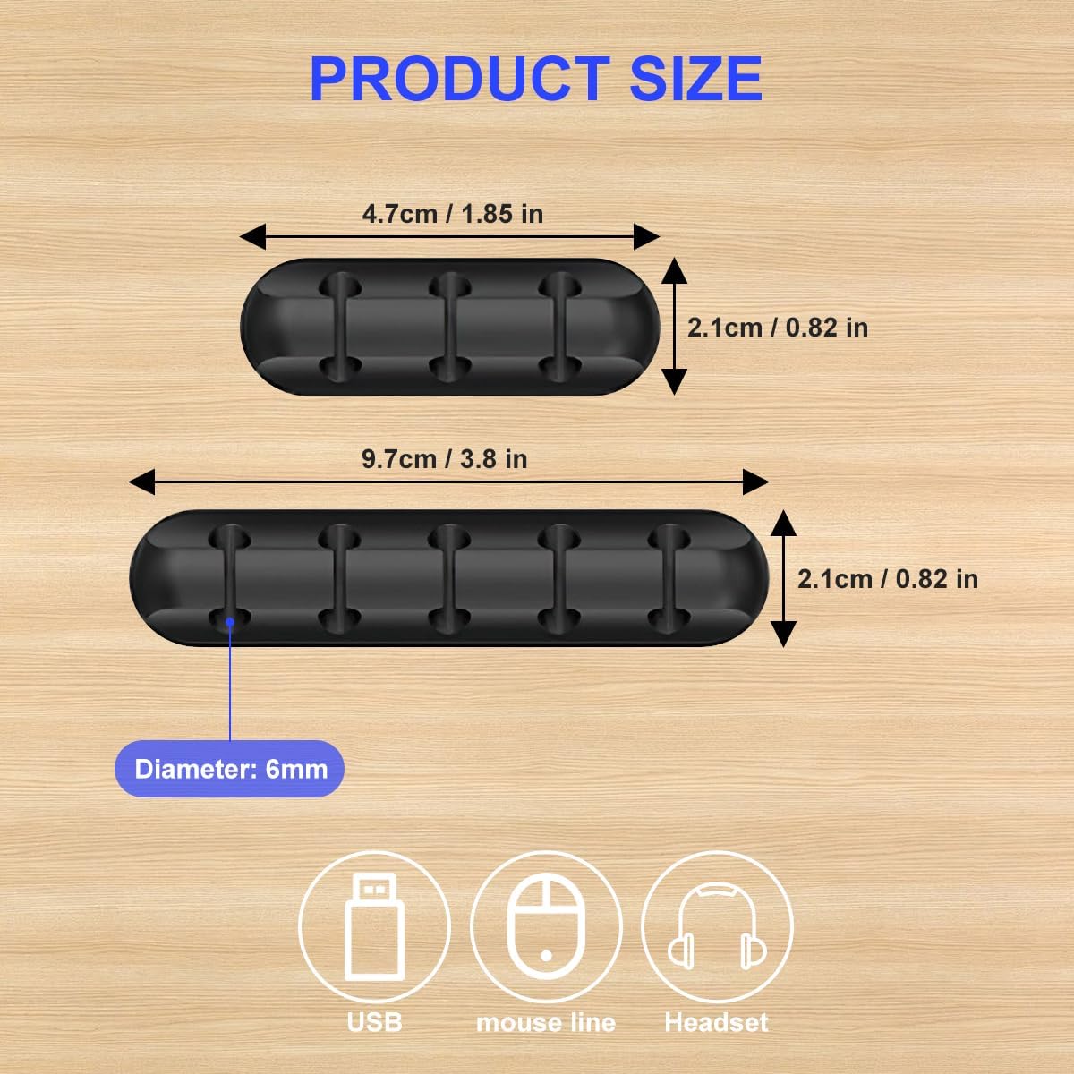 2 Packs Cord Organizer, Cable Clips Cord Holder, Cable Management Power Wire Cord Clips, Cable Labels (5, 3 Black)