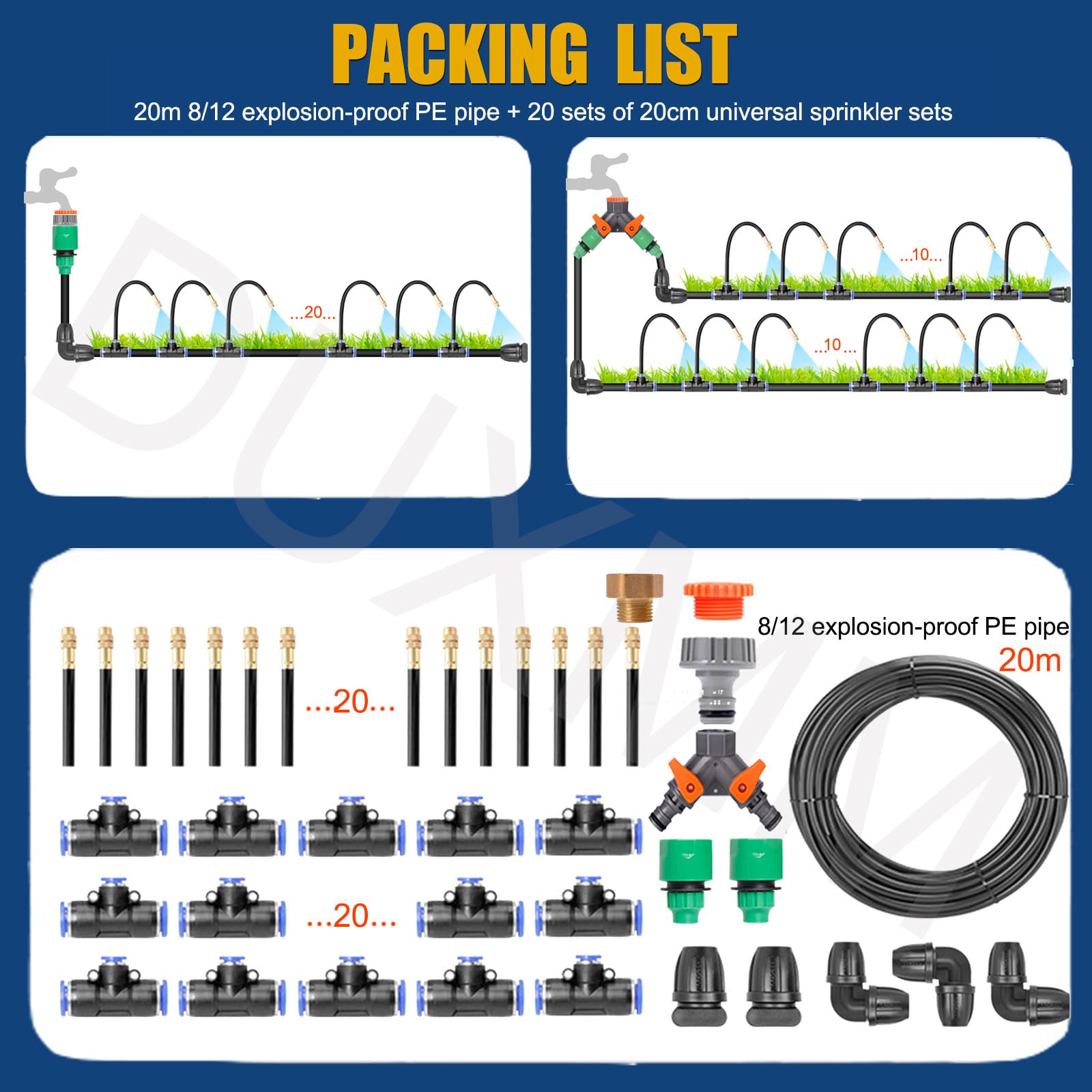 Kit di sistemas di irrigazione Intelligente Completamente Automatico, sistemas di atomizzazione con spruzzatore in Rame Regolabile a 360 Gradi, per Giardino, Serra,20M/65.6FT