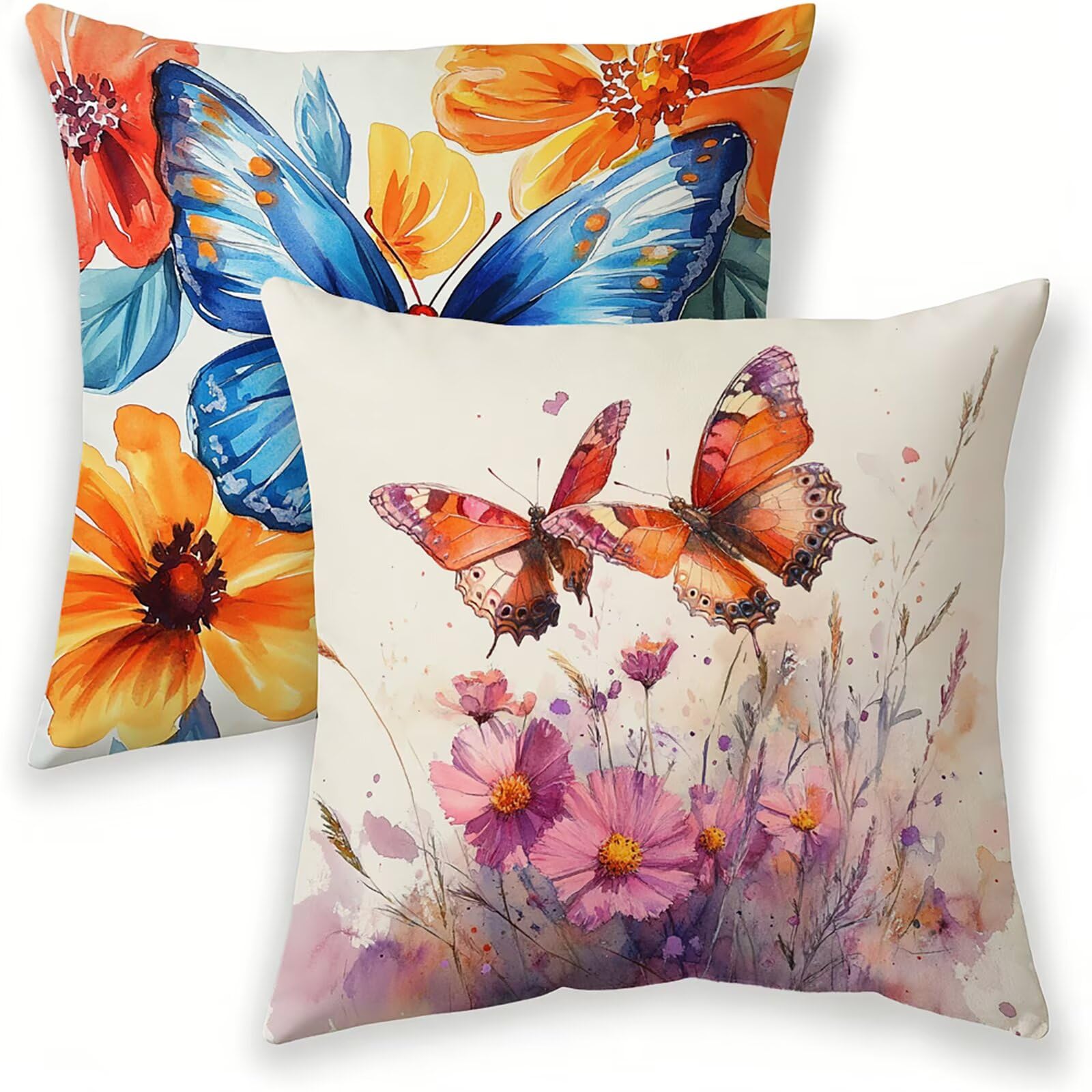 Kissenbezug 65x65 cm Beige Samt Dekokissen Sofakissen 2er Set Schmetterling Kissenbezüge Outdoor Kissen Wetterfest, Weich Kissenhüllen mit Reißverschluss Kopfkissenbezug für Wohnzimmer & Couch lj-427