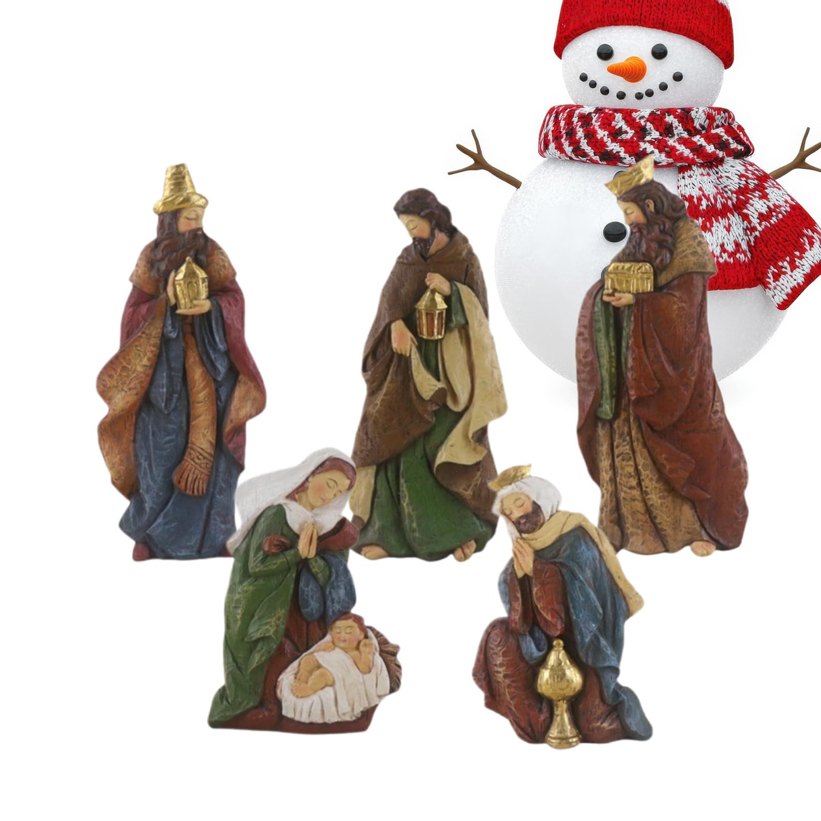 Statues de crèche de la Nativité lot de 5 pour décoration d'église et rebord de fenêtre