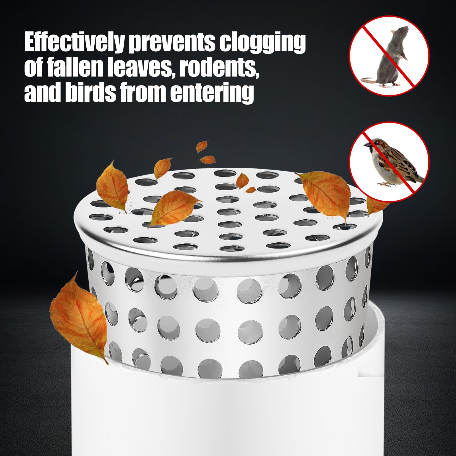 Gutter Leaf Protection Stainless Steel Downpipe Leaf Protection 50-63 mm Leaf Catcher Basket Downpipe Sieve for Roof Pipes Drains and Downpipes - Image 3