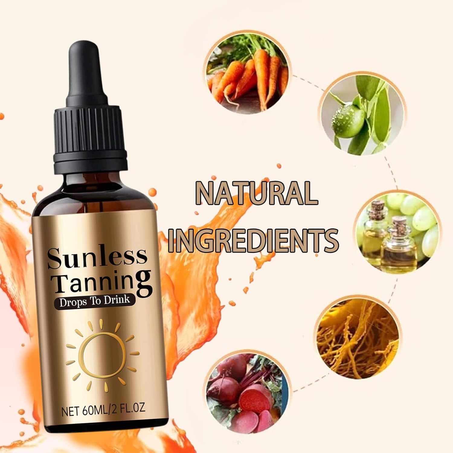 Sunless Tanning Drops To Drink, 60 ml Sunless Bronzing Drops Without Sun, Health And Pea Pigmentation, Fast Tanning, All Skin Types (2 Pieces) - 4