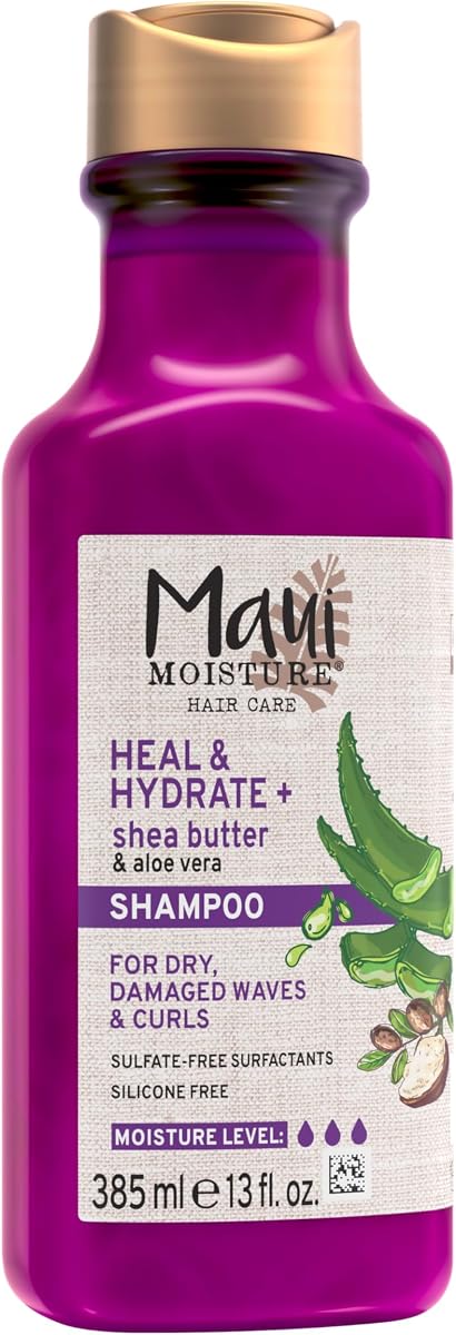 Maui Moisture Heal & Hydrate + Shea Butter Shampoo to Repair & Deeply Moisturize Tight Curly Hair with Coconut & Macademia Oils, Vegan, Silicone, Paraben & Sulfate-Free, 13 fl oz