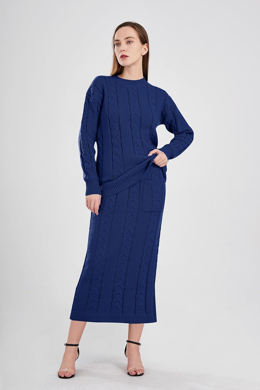 utcoco Womens Sweater Sets Winter Chunky Cable Knit 2 Piece Outfits Sweater Skirt Set - Image 3