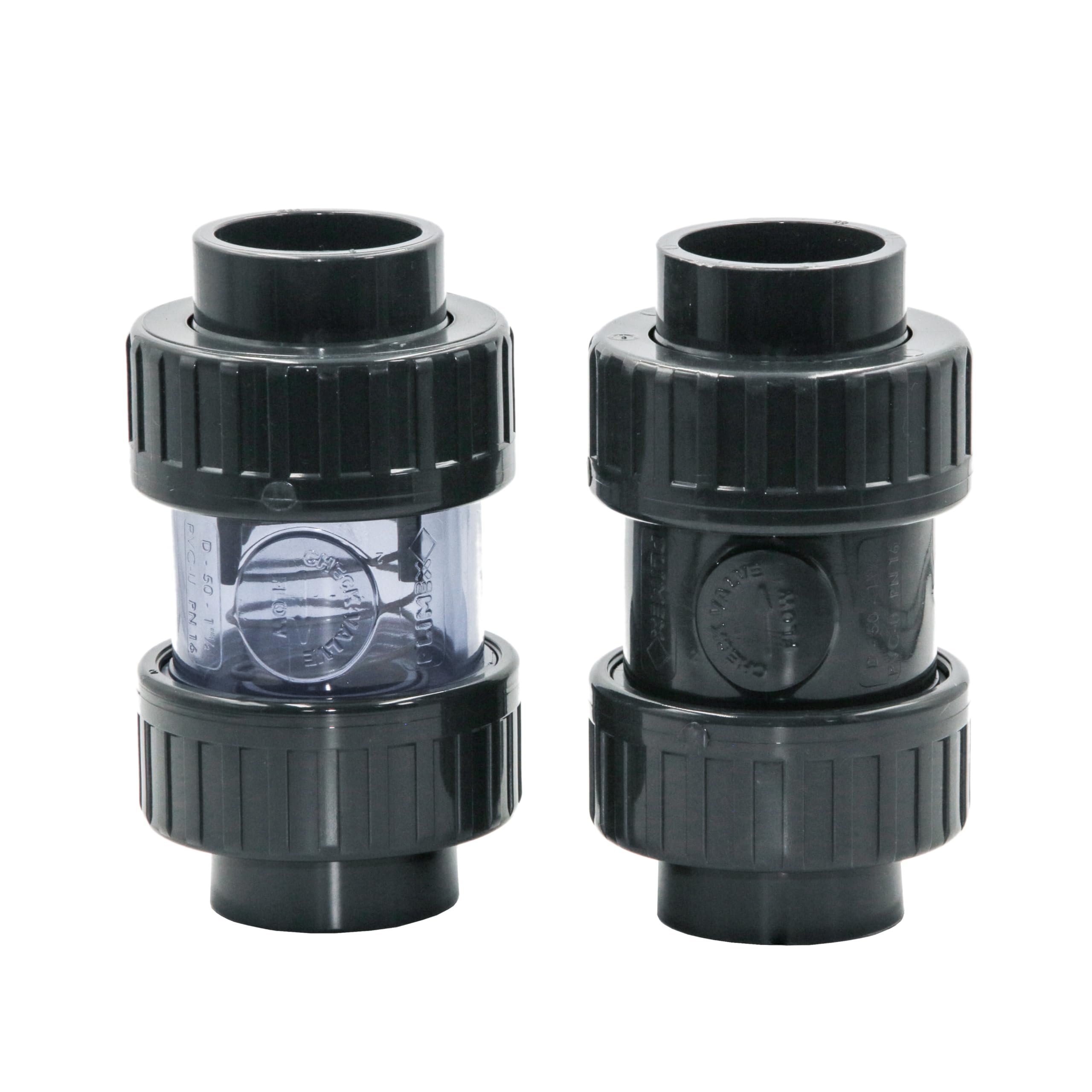 HAF® 2 válvulas antirretorno de PVC gris con 2 manguitos adhesivos de 63 mm, cargadas por muelle, válvula de retención cónica de PVC gris para todas las tuberías. Calidad: fabricado en Europa