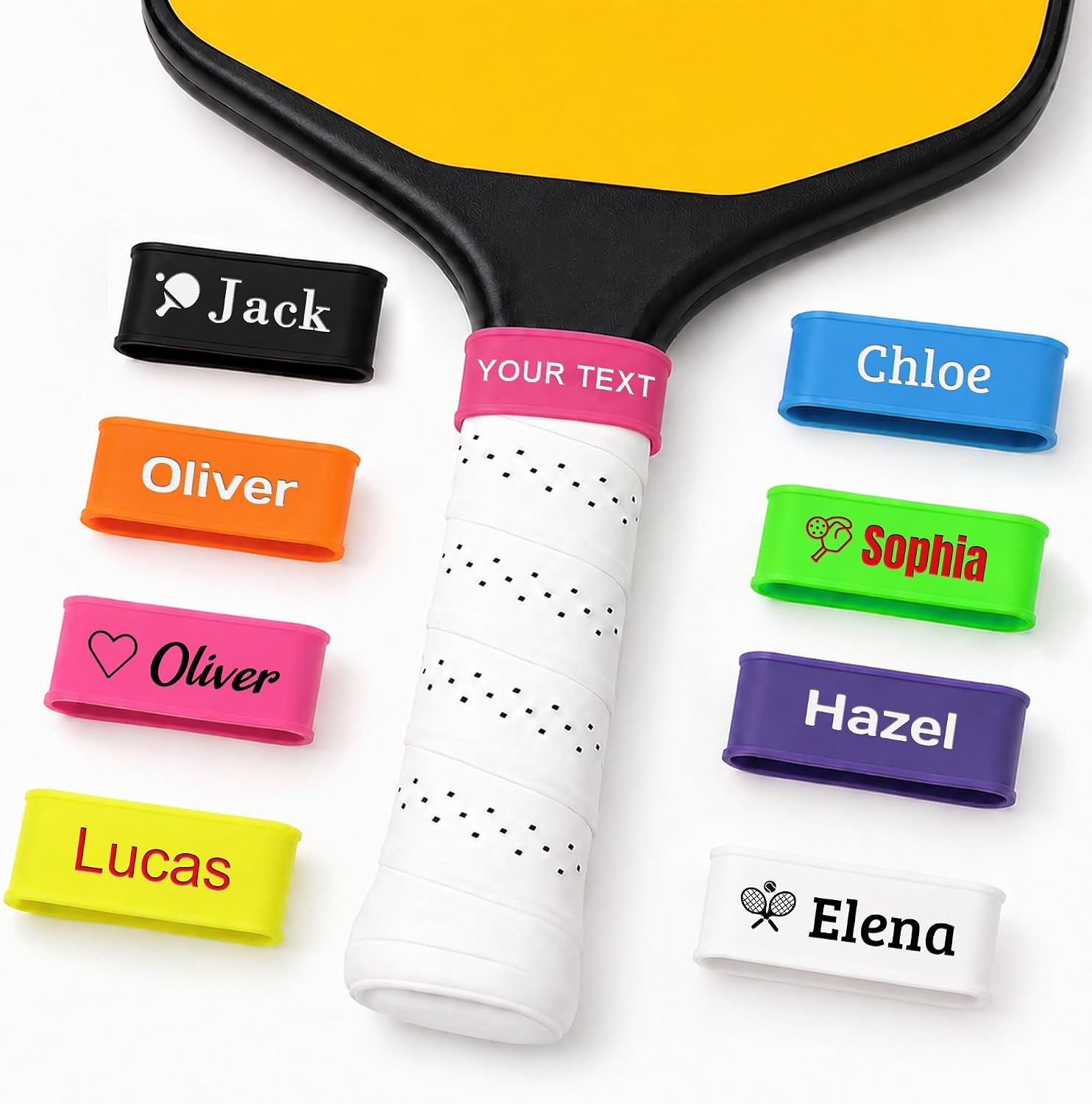 Custom Pickleball Paddle Name Bands, Personalized Silicone Grip Rings on Racket Racquetball, DIY Gifts for Pickleball Lovers
