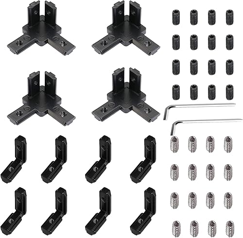 4 unids 2020 Series 3-Way End Corner Bracket Solid Connector 8pcs T Slot Negro en forma de L Interior Interior Esquina Conector de Junta Soporte
