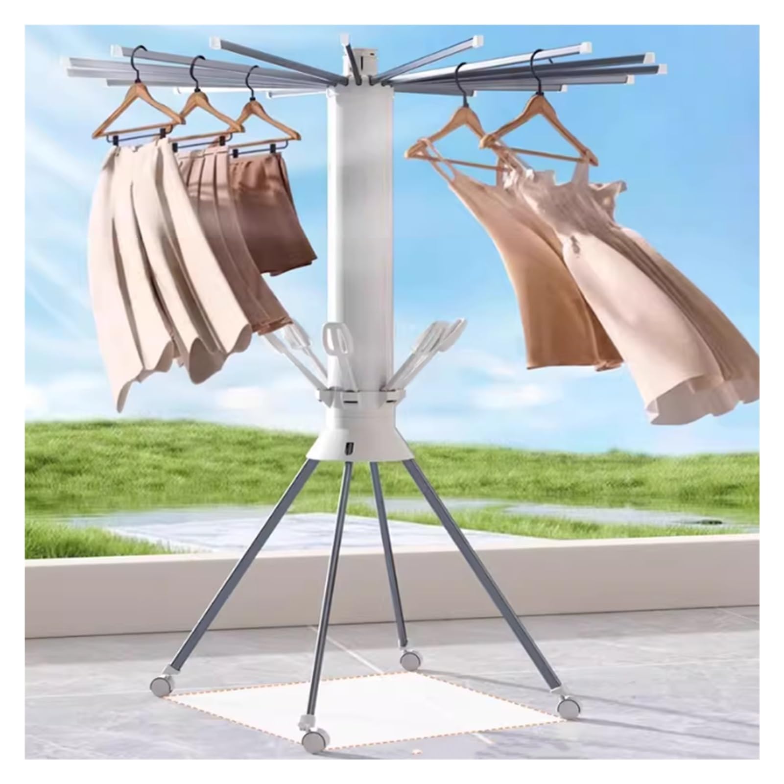 Wäscheständer, faltbar, tragbares Design mit 4 Riemenscheiben, zusammenklappbarer Aluminiumhalter, 16 erweiterbare Stangen, große Kapazität bis zu 50 kg