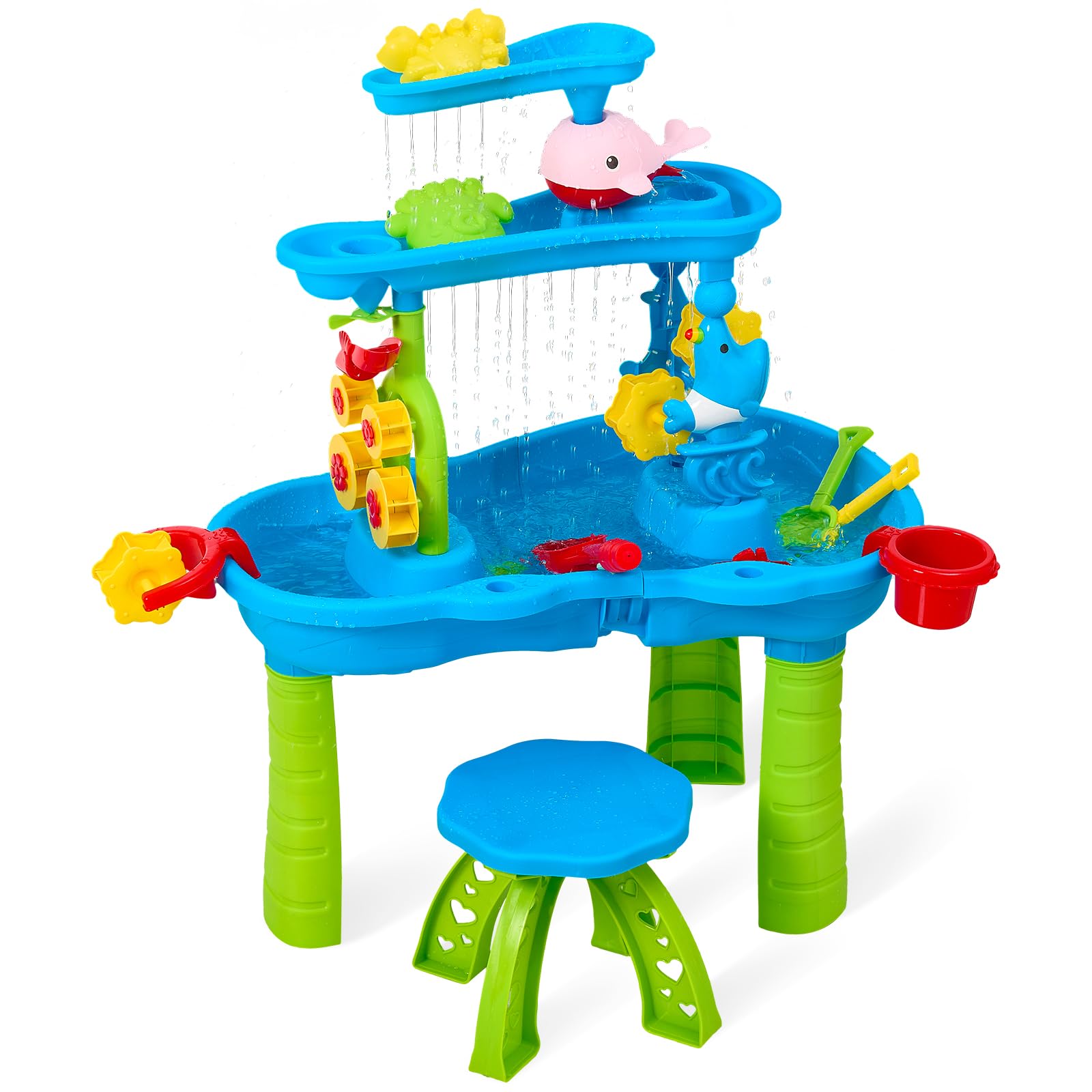 Warmiehomy Water Table for Toddlers 3-5, 3 Tier Kids Summer Outdoor Beach Toy Table for Boys Girls, Water Sand Activity Sensory Tables for Outside Backyard Garden Playroom Activity centres