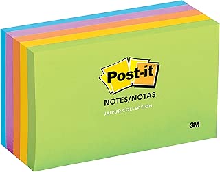 Post-it Notes, Jaipur Colors, America's #1 Favorite Sticky Note, Recyclable, 3 in. x 5 in, 5 Pads/Pack, 100 Sheets/Pad (655-5UC) - coolthings.us