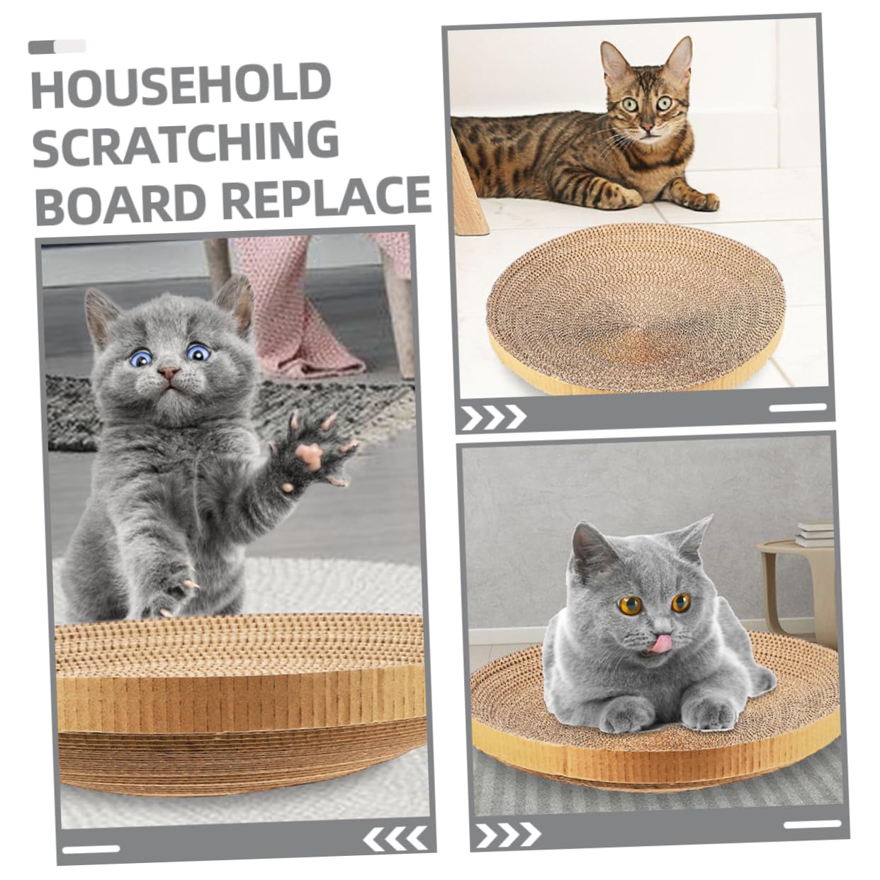 3 Stück-Pack Runde Katzenkratzbretter Ersatz aus Wellpappe, Khaki