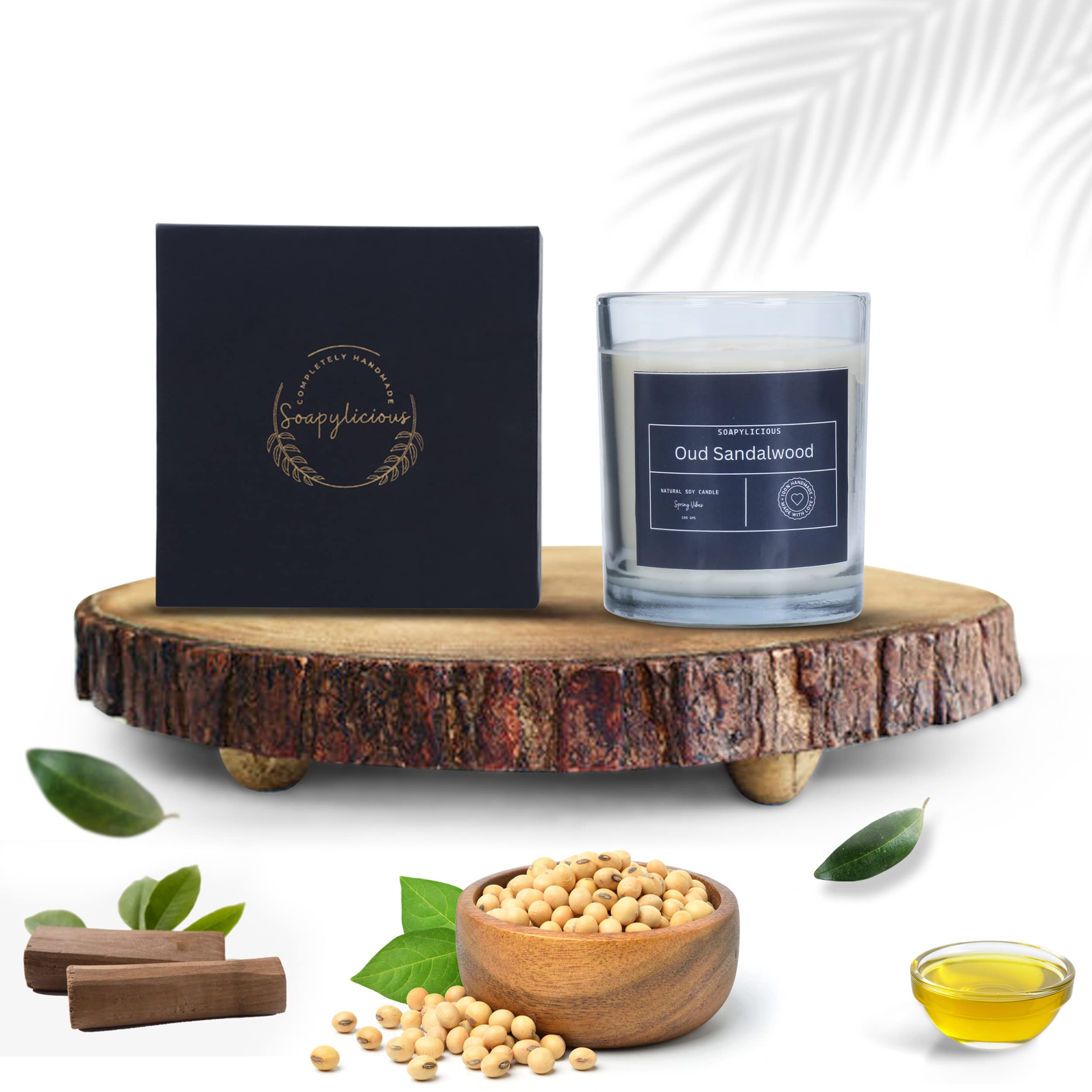 Soy Wax Candles- Oud sandalwood Aroma Completely Natural and handmade for homes and offices