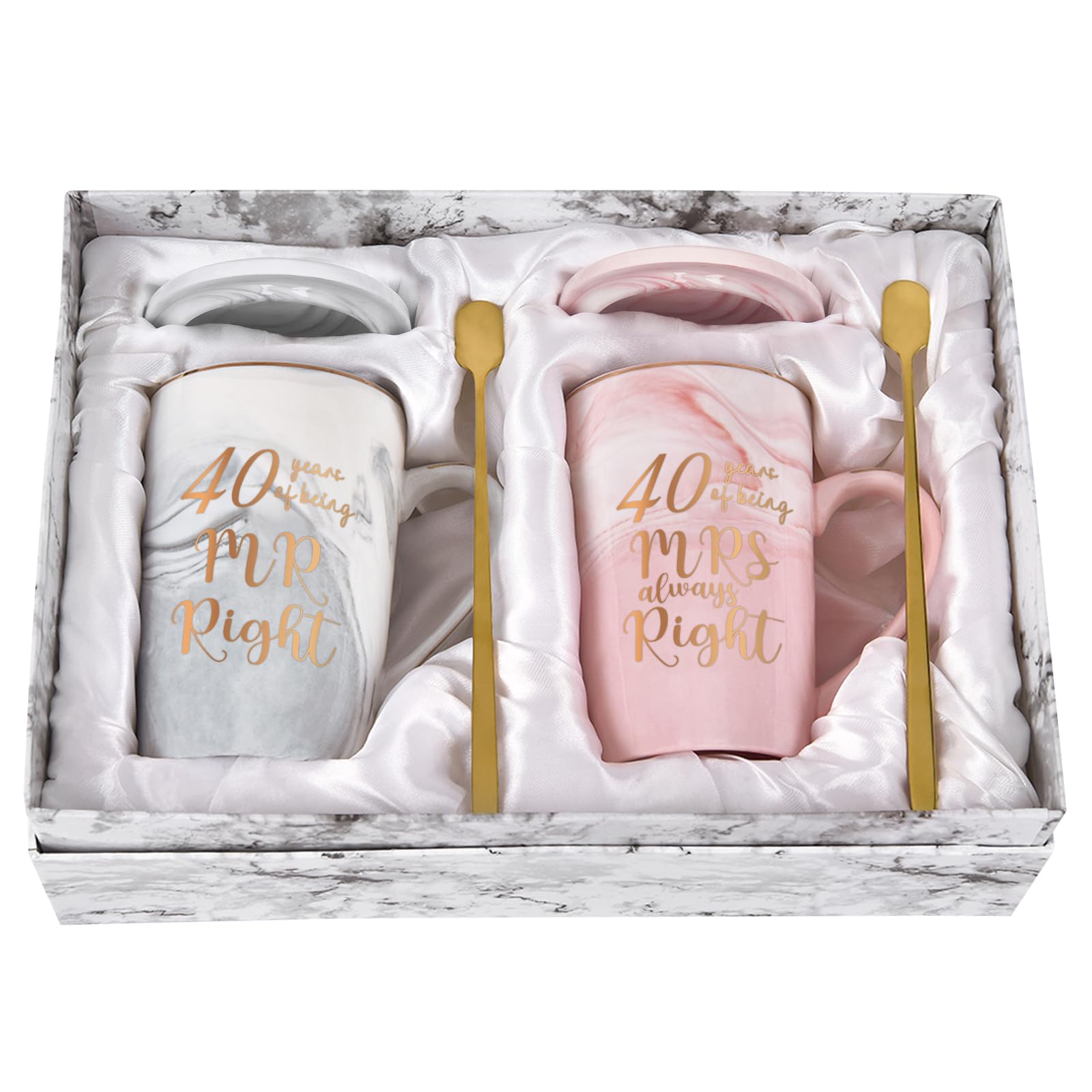 Joymaking 40. Regalos de boda de rubí para parejas, padres abuelos, regalos de 40 onzas para padres y amigos, taza de café regalo para aniversario, Navidad, día de San Valentín, 400 ml, gris-rosa