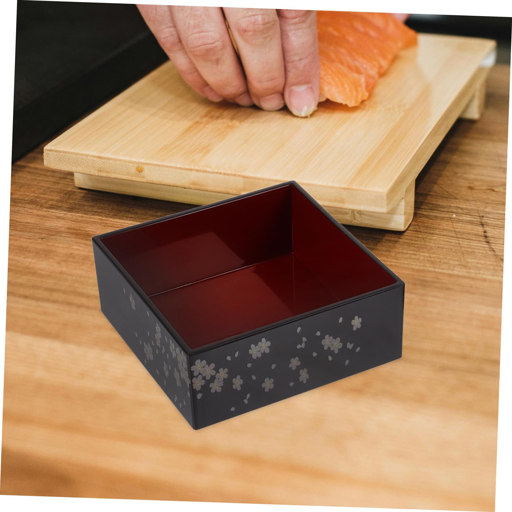 Boîte à Bento Japonaise Traditionnelle 3 Niveaux, Motif Mont Fuji, Plastique Noir, Réutilisable, pour Sushi et Desserts, Usage à Domicile