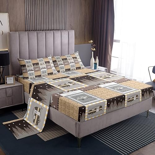 Vista 66 de Erosebridal Sábanas rústicas de granja, sábanas de camping feliz, juego de sábanas para decoración de cámper para niños, adolescentes, mujeres