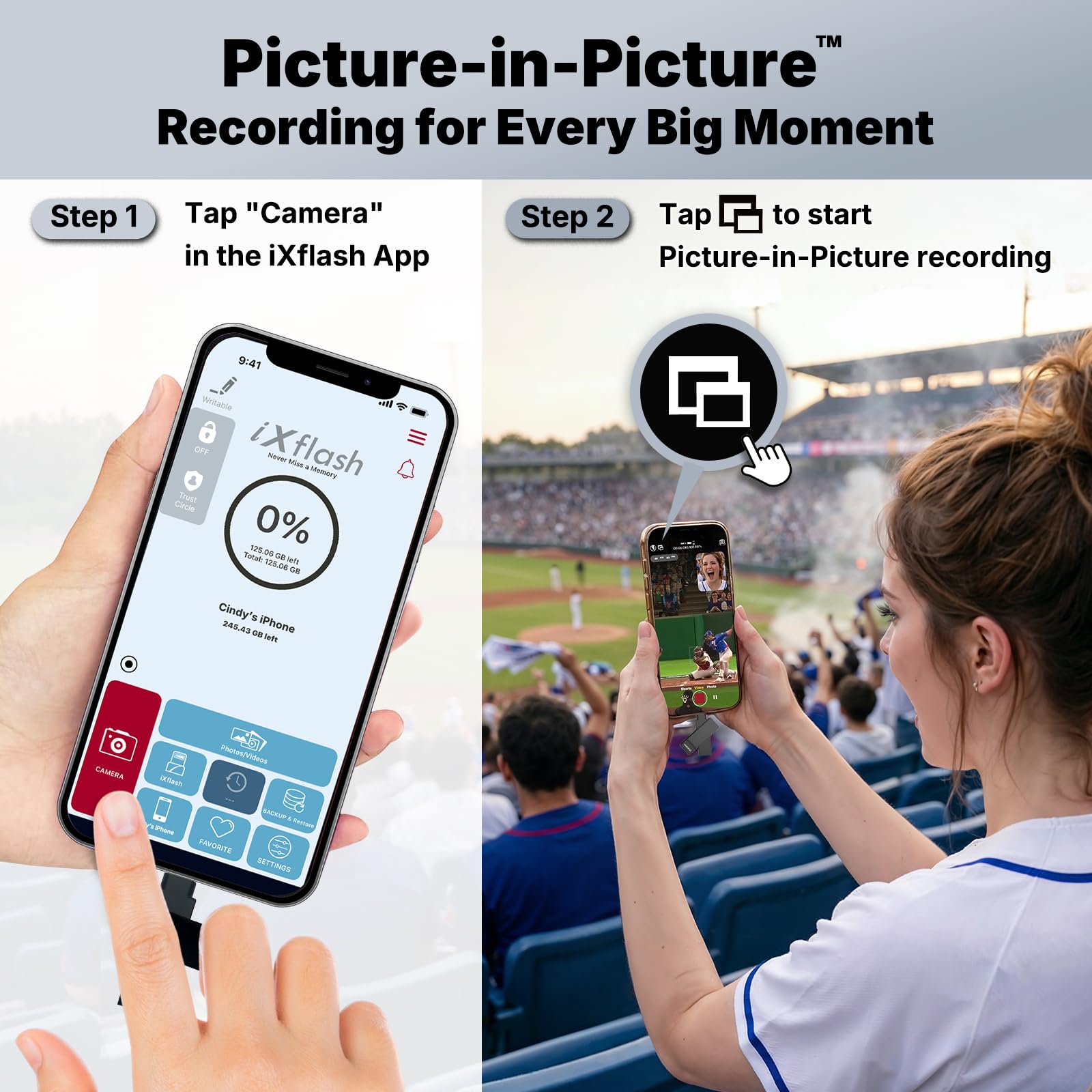 iXflash - Chiavetta fotografica di backup 2 in 1 da 128 GB, USB tipo A e Lightning, USB per iPhone, iPad, archiviazione esterna per foto per iPhone e computer