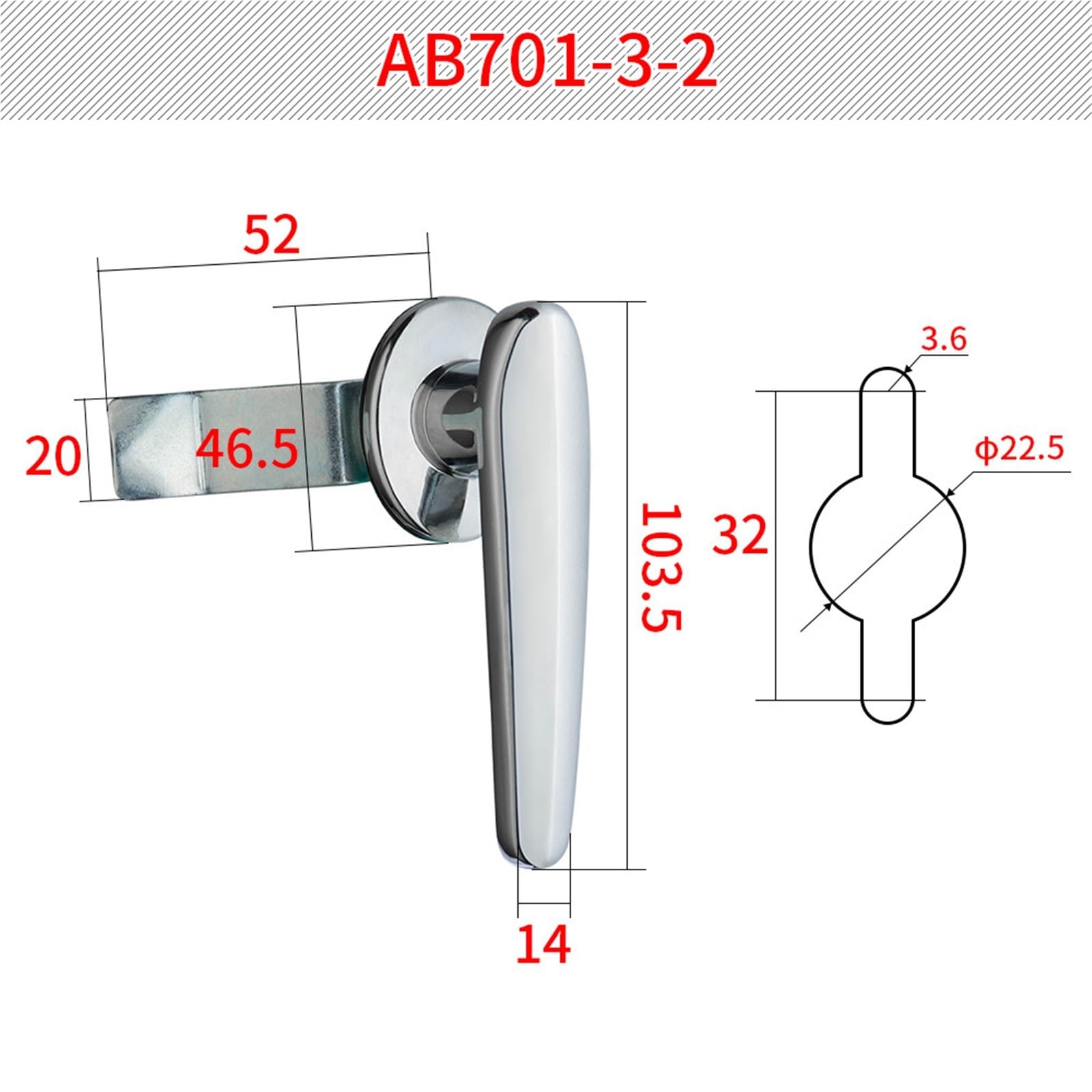 Cerradura for armario AB701-3-2 cromada brillante sin llave. Cerradura for manija de puerta AB701 (1 unidad).