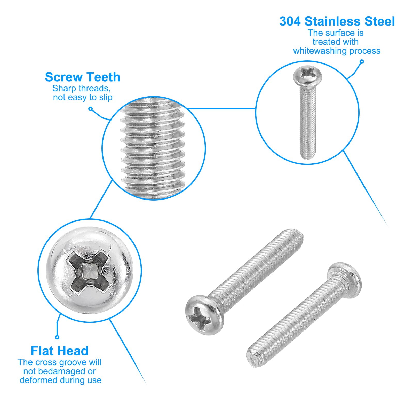 PATIKIL Phillips Pan Head Screws, 30 Pack M4-0.7 x 25mm 304 Stainless Steel 18-8 Full Thread, Pan Head Machine Phillips Drive Screw - Image 3